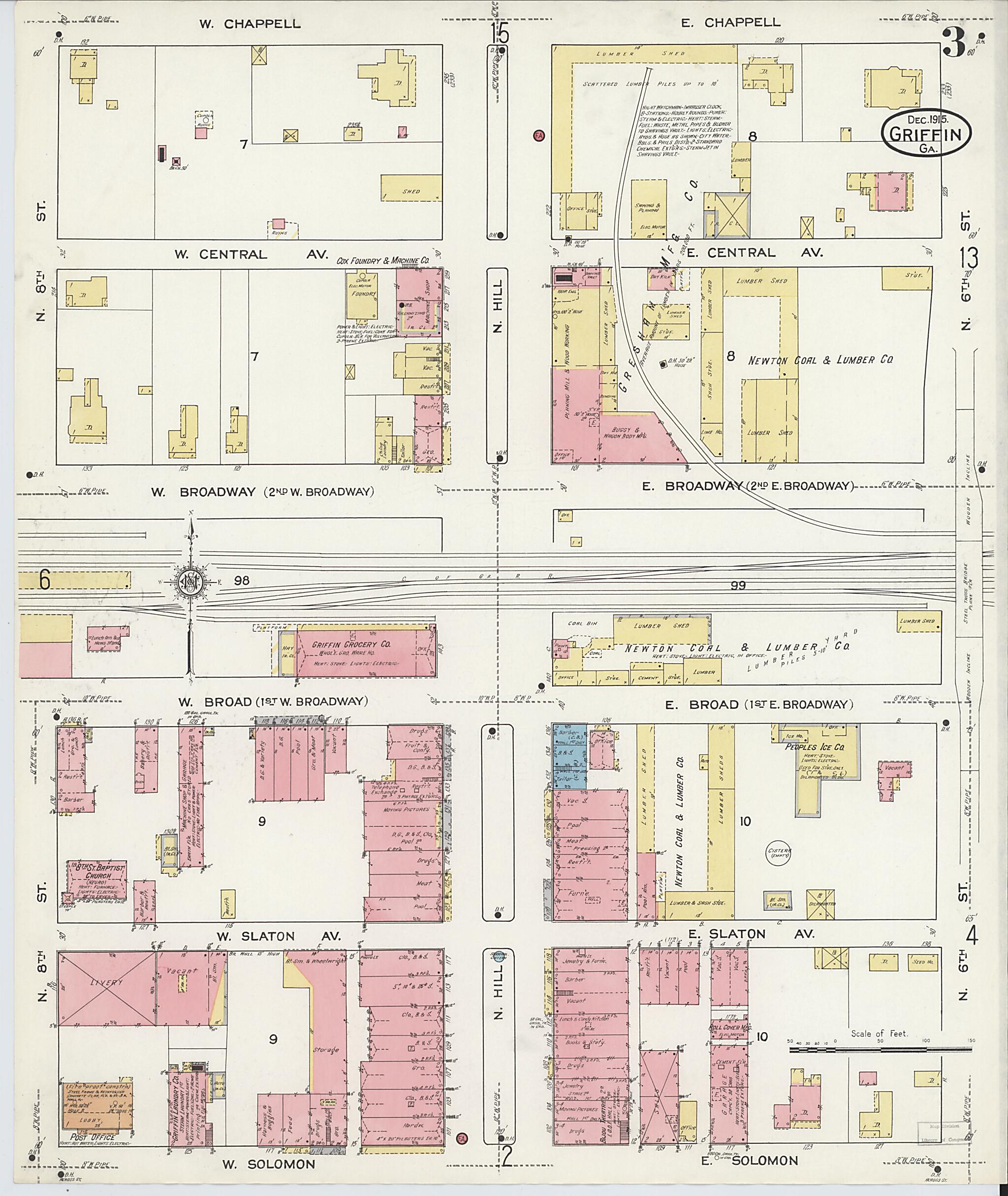 This old map of Griffin, Spalding County, Georgia was created by Sanborn Map Company in 1915