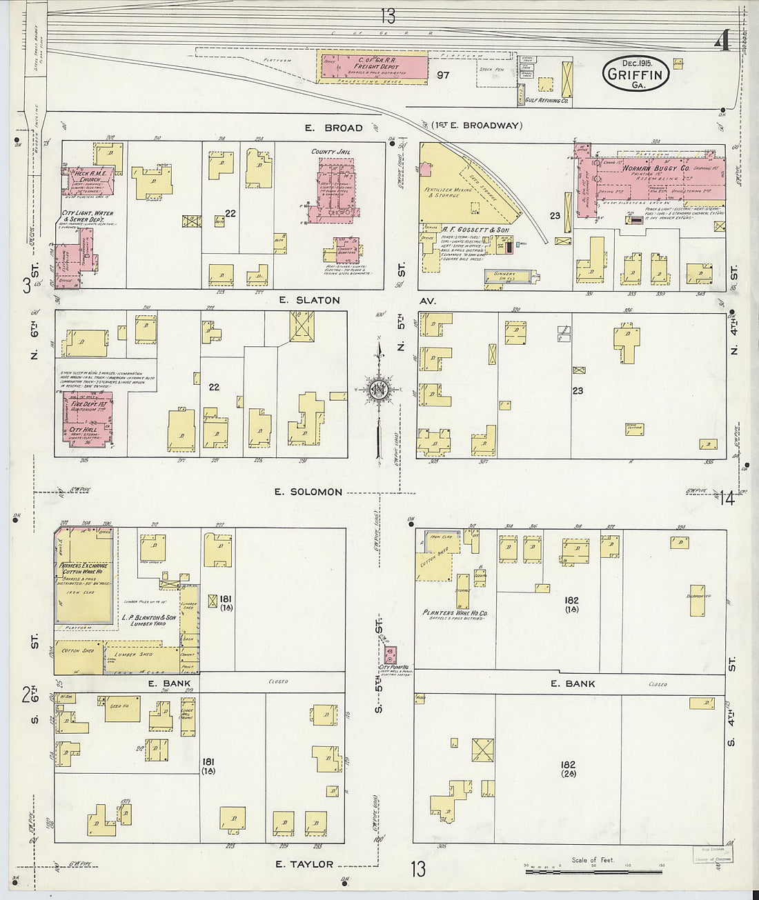 This old map of Griffin, Spalding County, Georgia was created by Sanborn Map Company in 1915