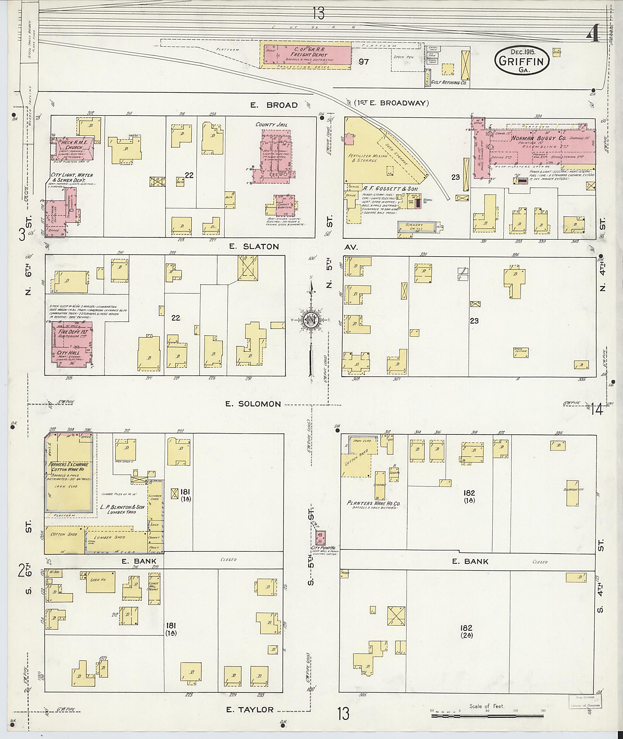 This old map of Griffin, Spalding County, Georgia was created by Sanborn Map Company in 1915