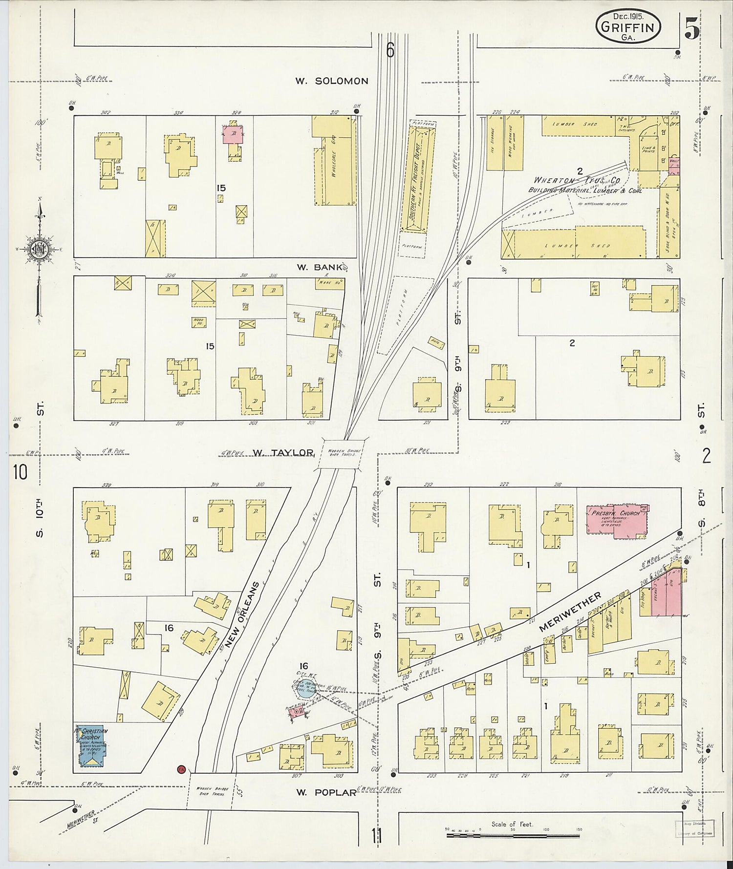 This old map of Griffin, Spalding County, Georgia was created by Sanborn Map Company in 1915