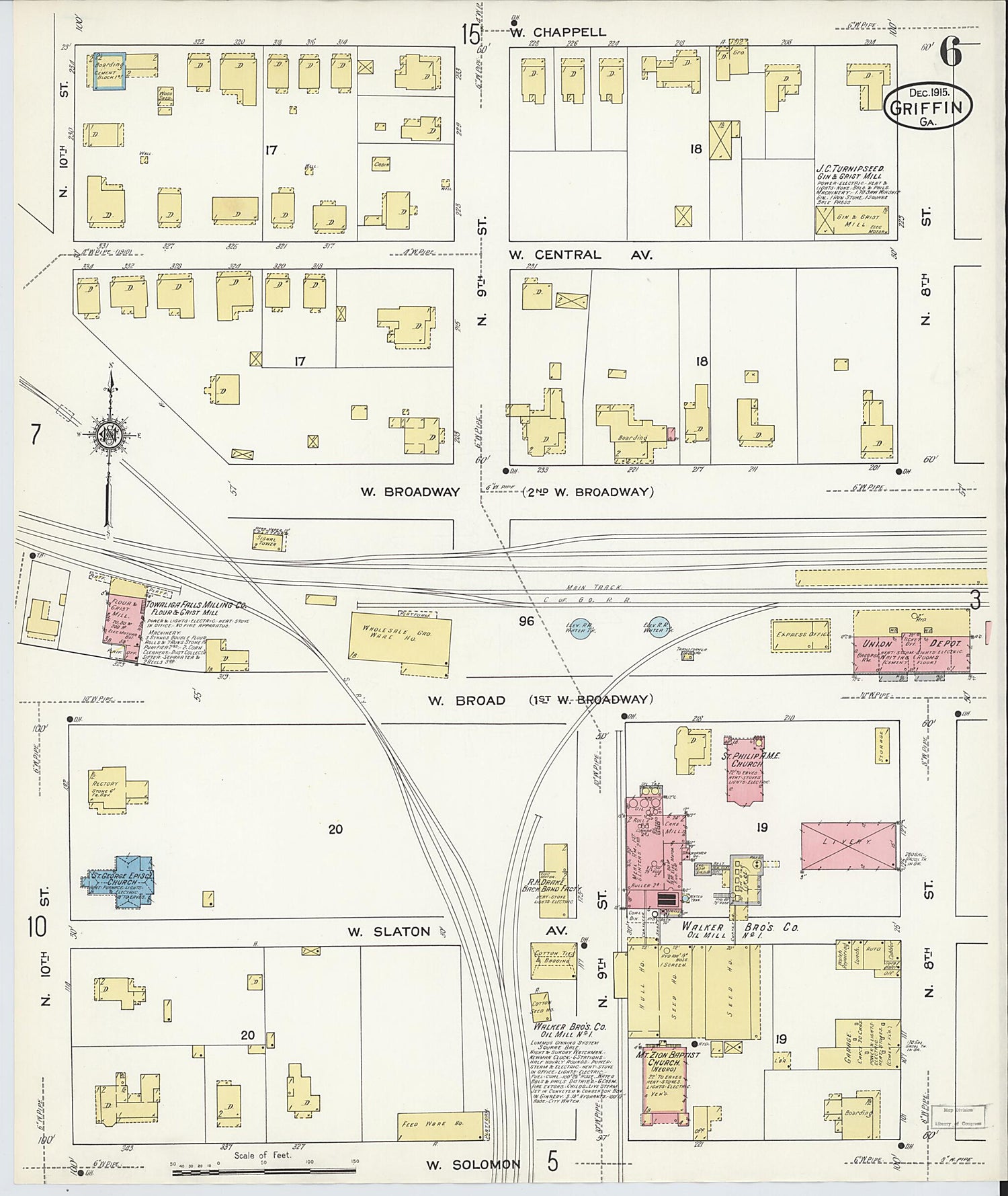 This old map of Griffin, Spalding County, Georgia was created by Sanborn Map Company in 1915