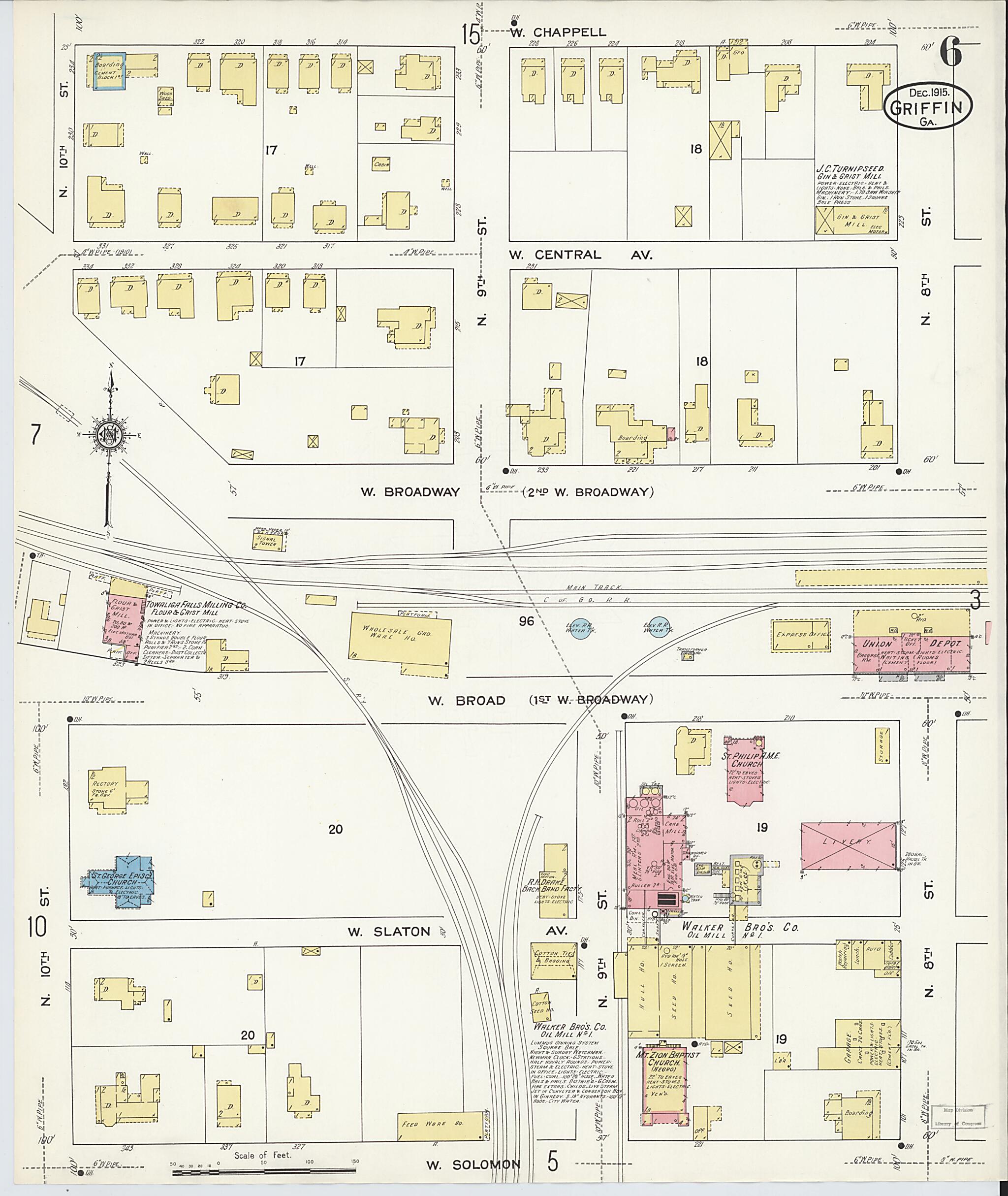 This old map of Griffin, Spalding County, Georgia was created by Sanborn Map Company in 1915