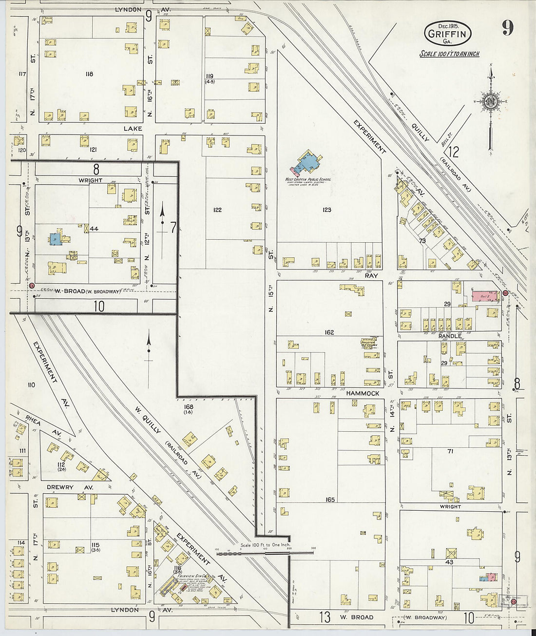 This old map of Griffin, Spalding County, Georgia was created by Sanborn Map Company in 1915