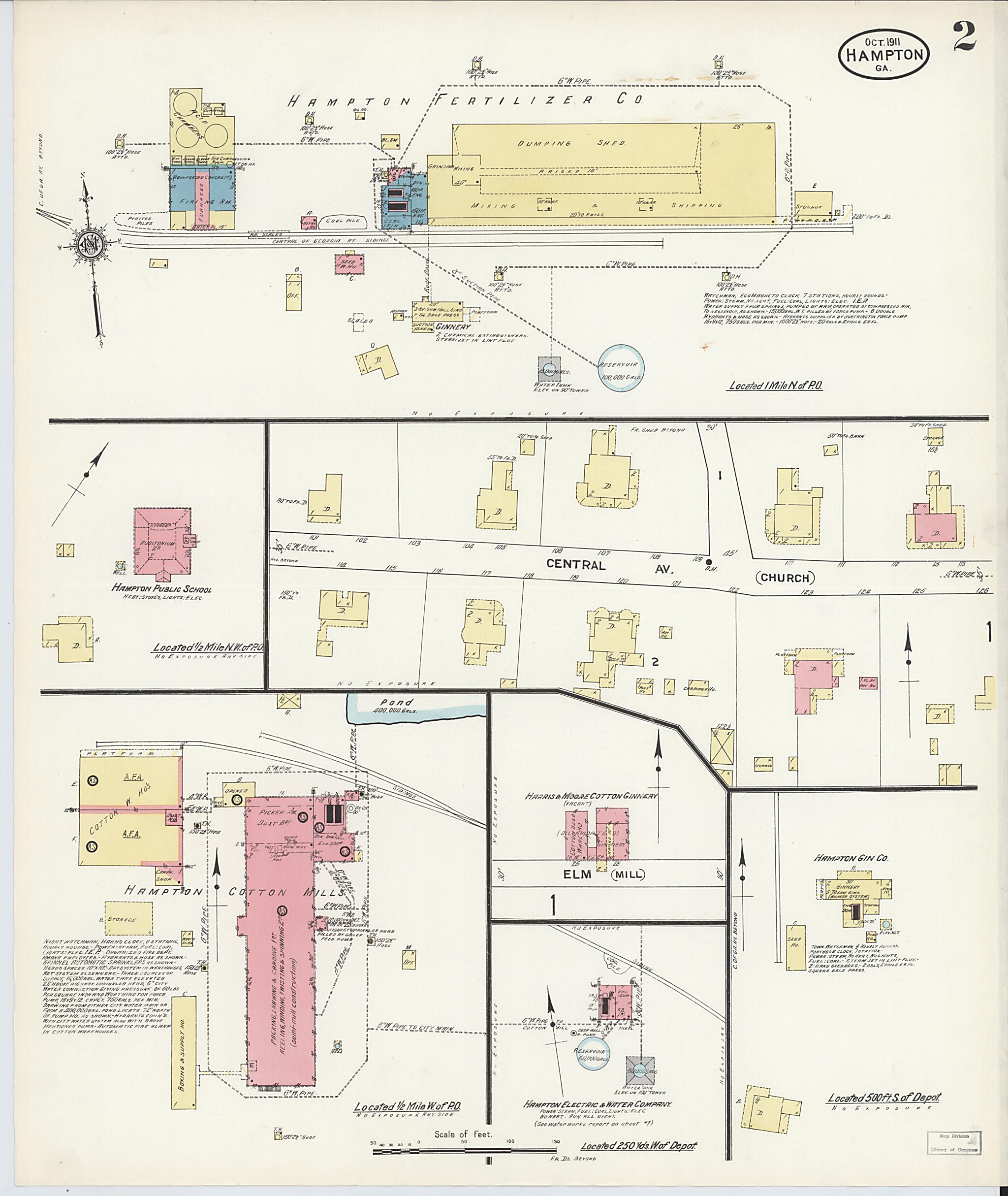 This old map of Hampton, Henry County, Georgia was created by Sanborn Map Company in 1911