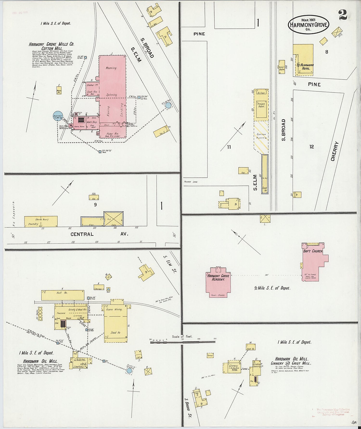 This old map of Harmony Grove, Jackson County, Georgia was created by Sanborn Map Company in 1901