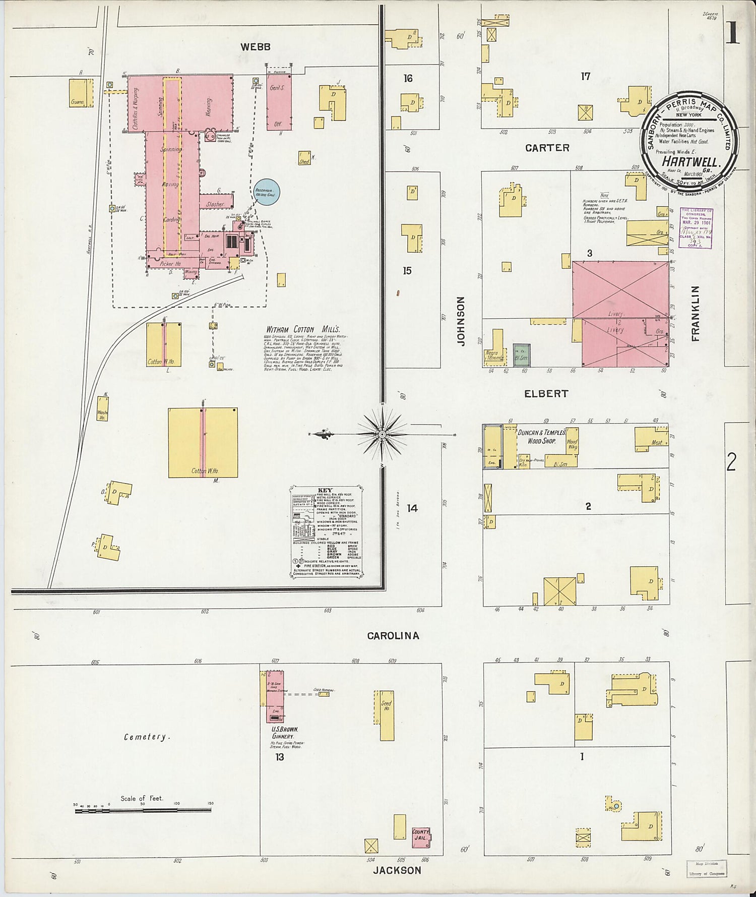 This old map of Hartwell, Hart County, Georgia was created by Sanborn Map Company in 1901