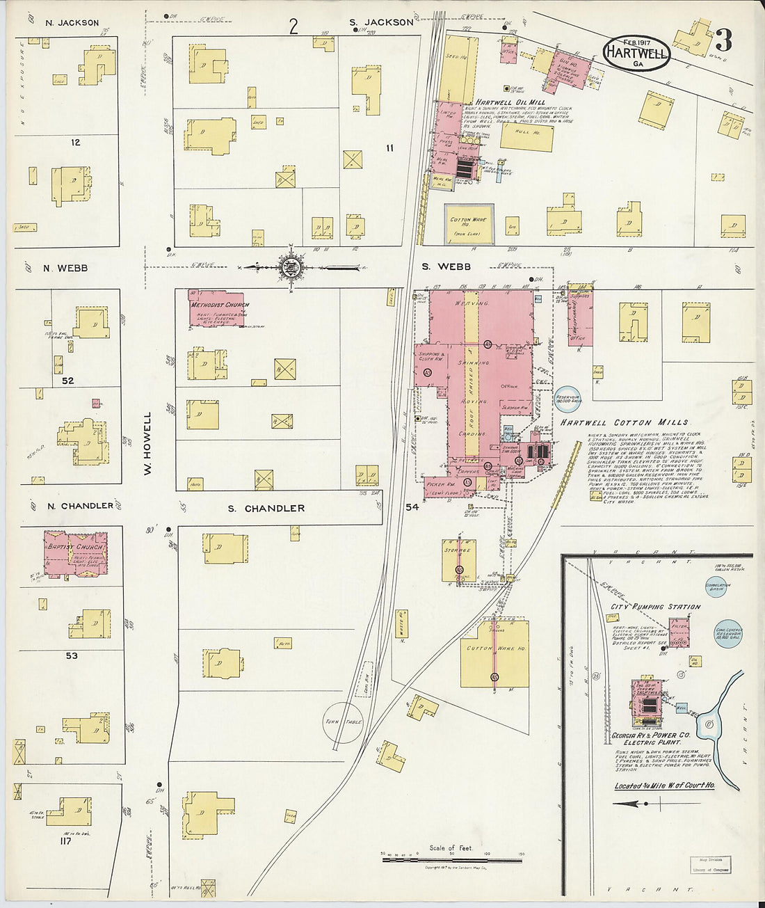 This old map of Hartwell, Hart County, Georgia was created by Sanborn Map Company in 1917