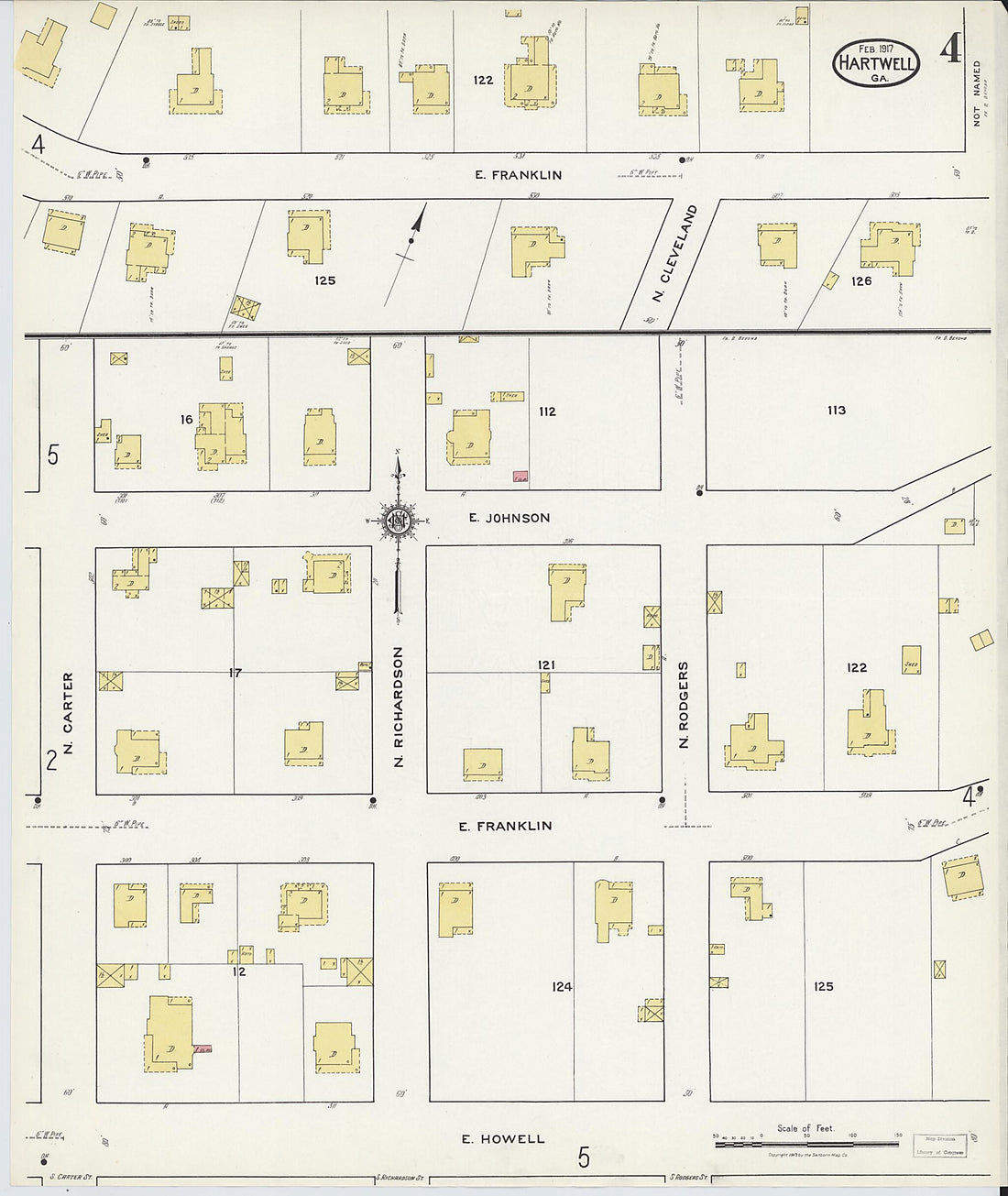 This old map of Hartwell, Hart County, Georgia was created by Sanborn Map Company in 1917