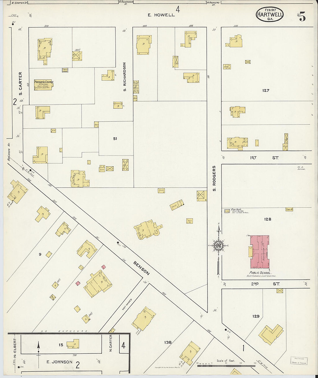 This old map of Hartwell, Hart County, Georgia was created by Sanborn Map Company in 1917