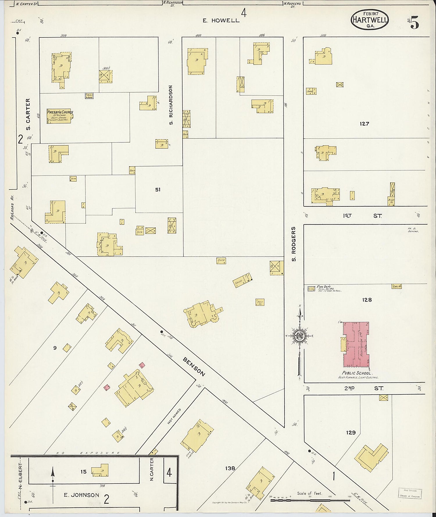 This old map of Hartwell, Hart County, Georgia was created by Sanborn Map Company in 1917