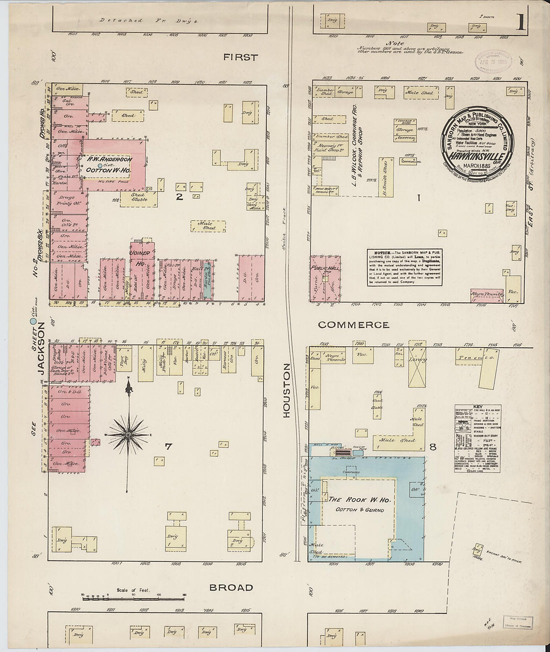 This old map of Hawkinsville, Pulaski County, Georgia was created by Sanborn Map Company in 1885