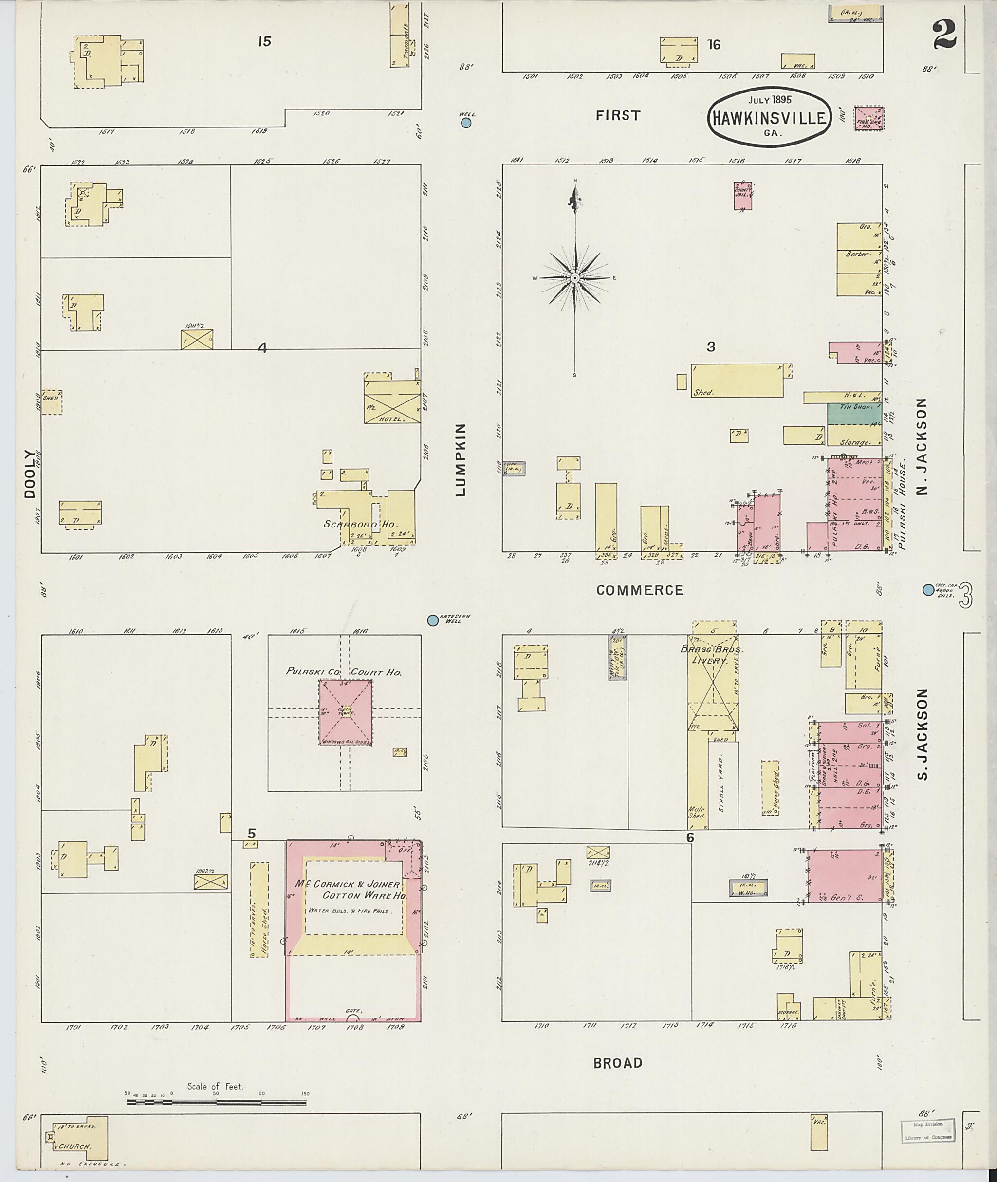 This old map of Hawkinsville, Pulaski County, Georgia was created by Sanborn Map Company in 1895