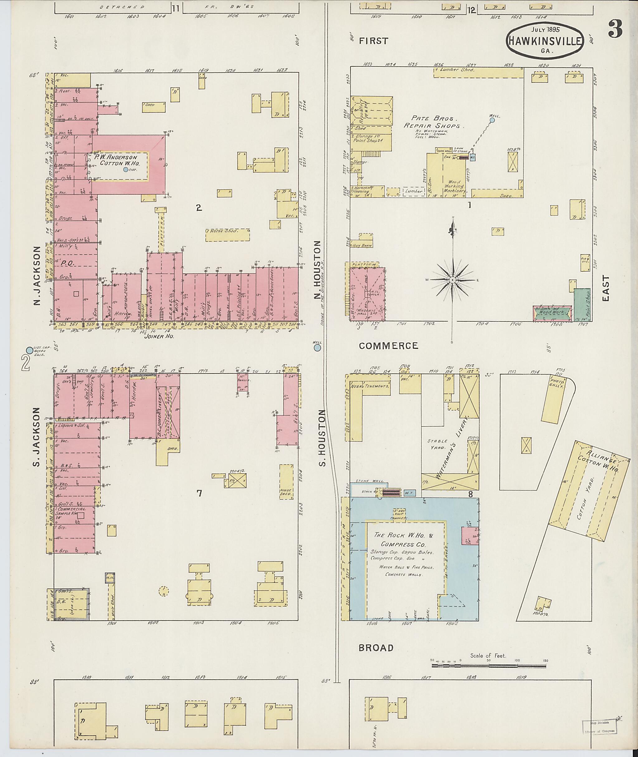 This old map of Hawkinsville, Pulaski County, Georgia was created by Sanborn Map Company in 1895