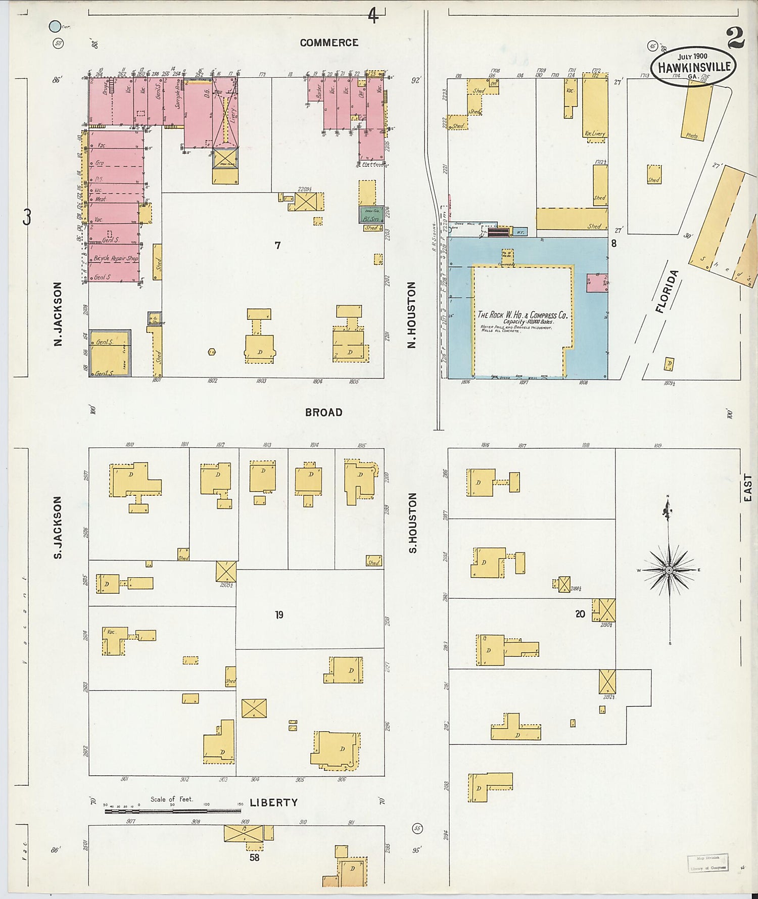 This old map of Hawkinsville, Pulaski County, Georgia was created by Sanborn Map Company in 1900