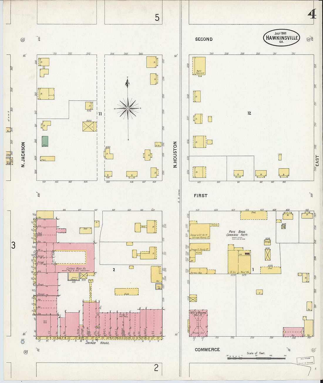 This old map of Hawkinsville, Pulaski County, Georgia was created by Sanborn Map Company in 1900