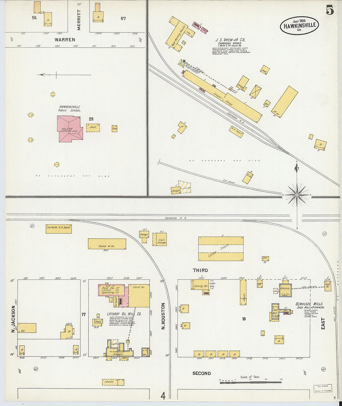 This old map of Hawkinsville, Pulaski County, Georgia was created by Sanborn Map Company in 1900