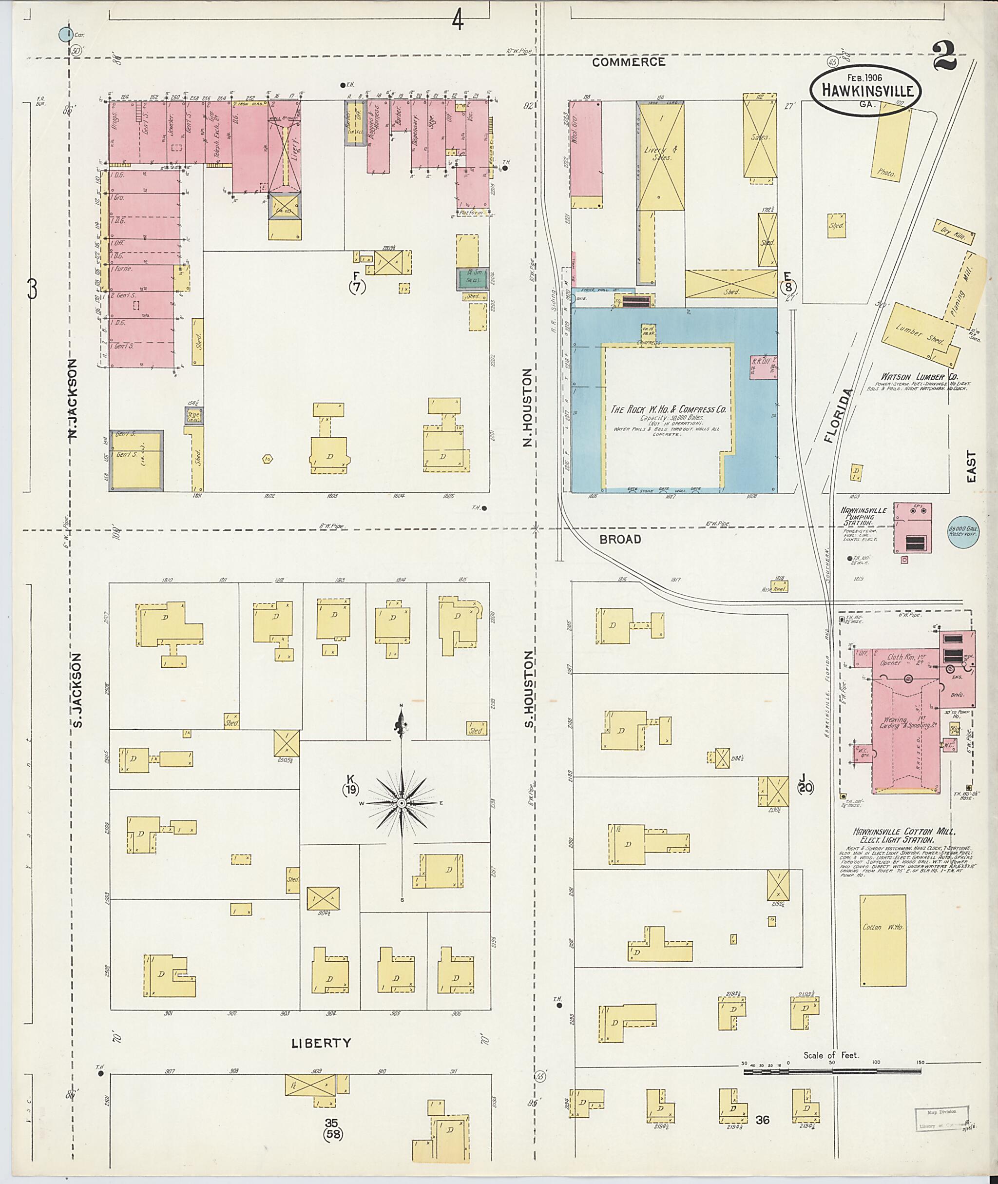 This old map of Hawkinsville, Pulaski County, Georgia was created by Sanborn Map Company in 1906