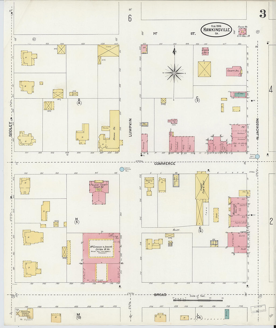 This old map of Hawkinsville, Pulaski County, Georgia was created by Sanborn Map Company in 1906