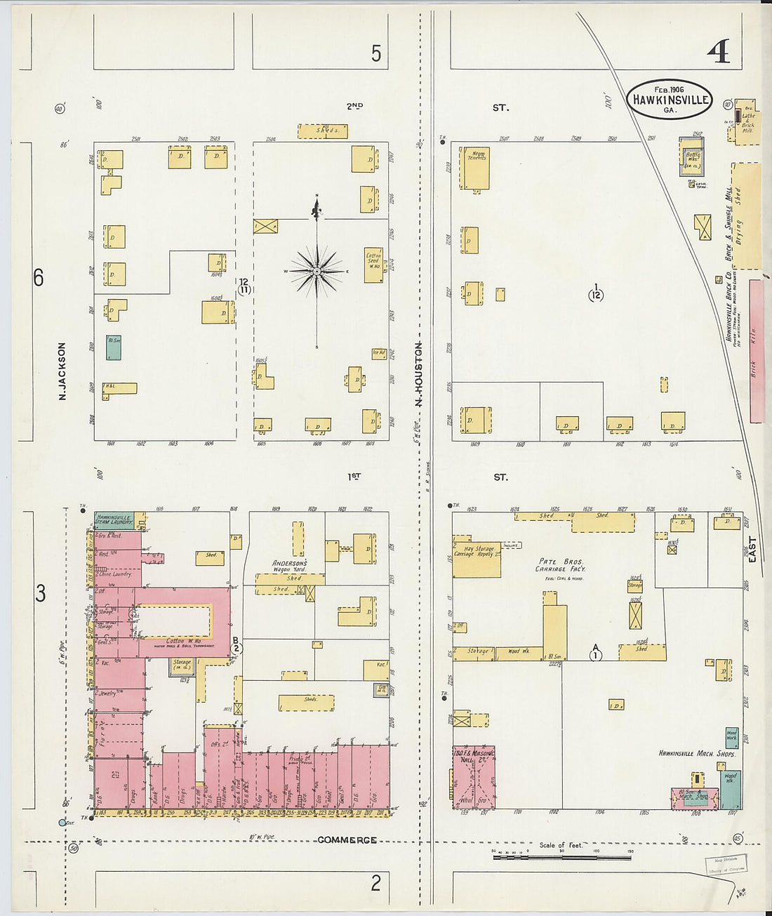 This old map of Hawkinsville, Pulaski County, Georgia was created by Sanborn Map Company in 1906