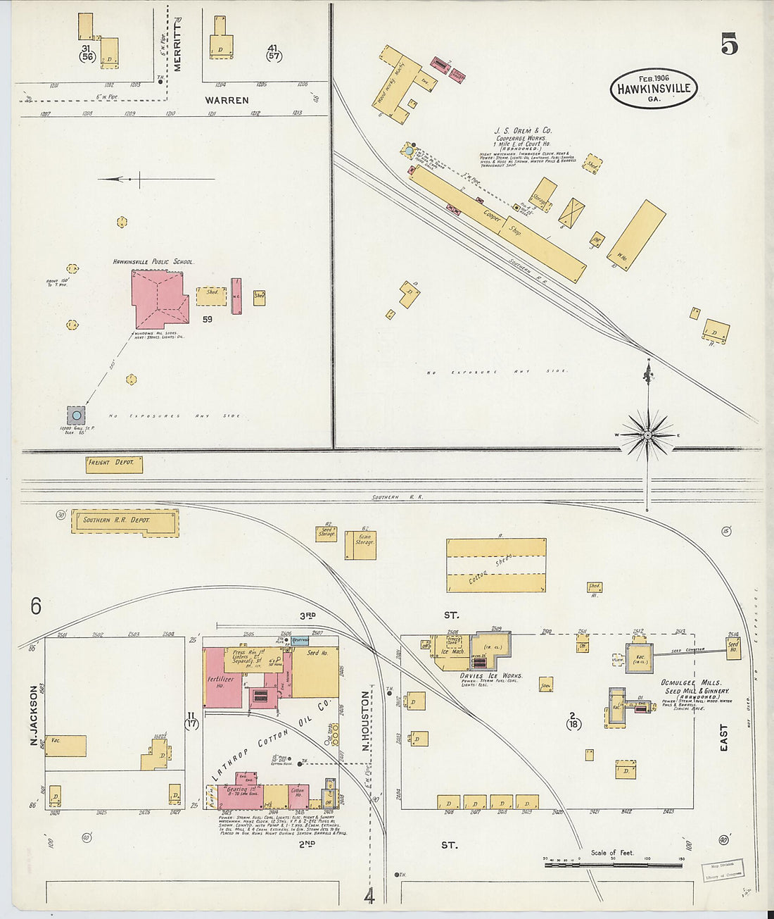 This old map of Hawkinsville, Pulaski County, Georgia was created by Sanborn Map Company in 1906