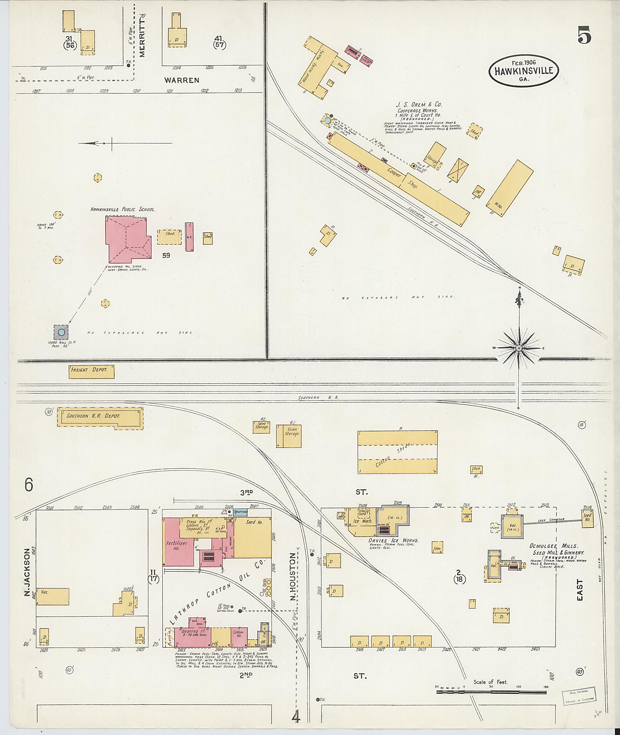 This old map of Hawkinsville, Pulaski County, Georgia was created by Sanborn Map Company in 1906