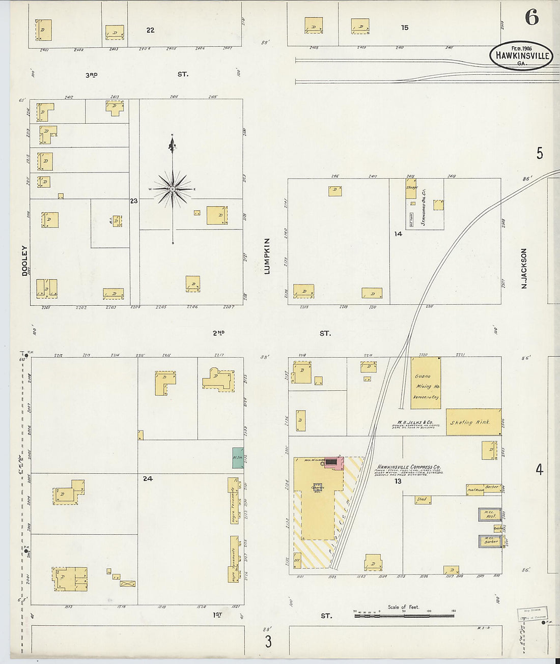 This old map of Hawkinsville, Pulaski County, Georgia was created by Sanborn Map Company in 1906