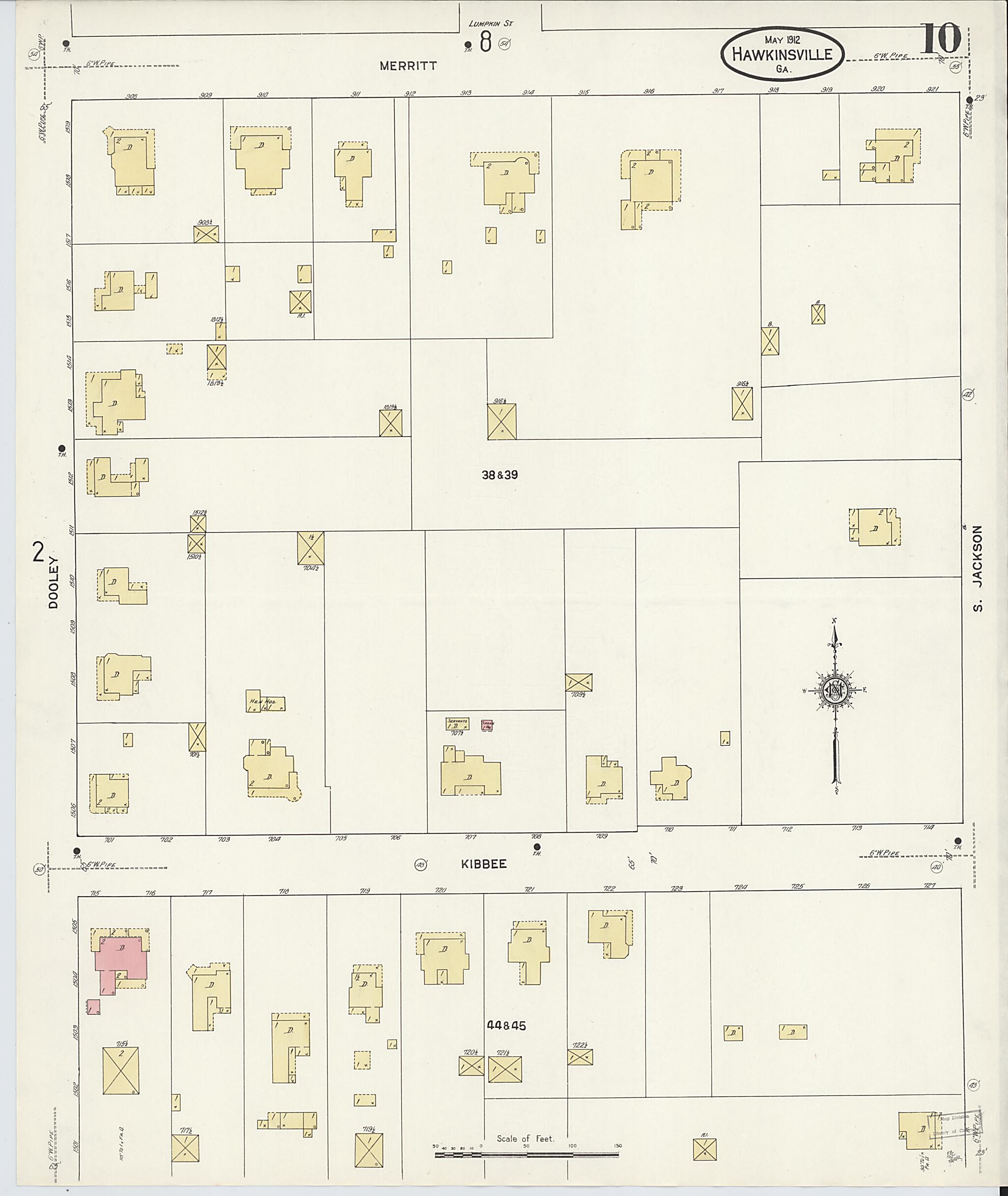 This old map of Hawkinsville, Pulaski County, Georgia was created by Sanborn Map Company in 1912