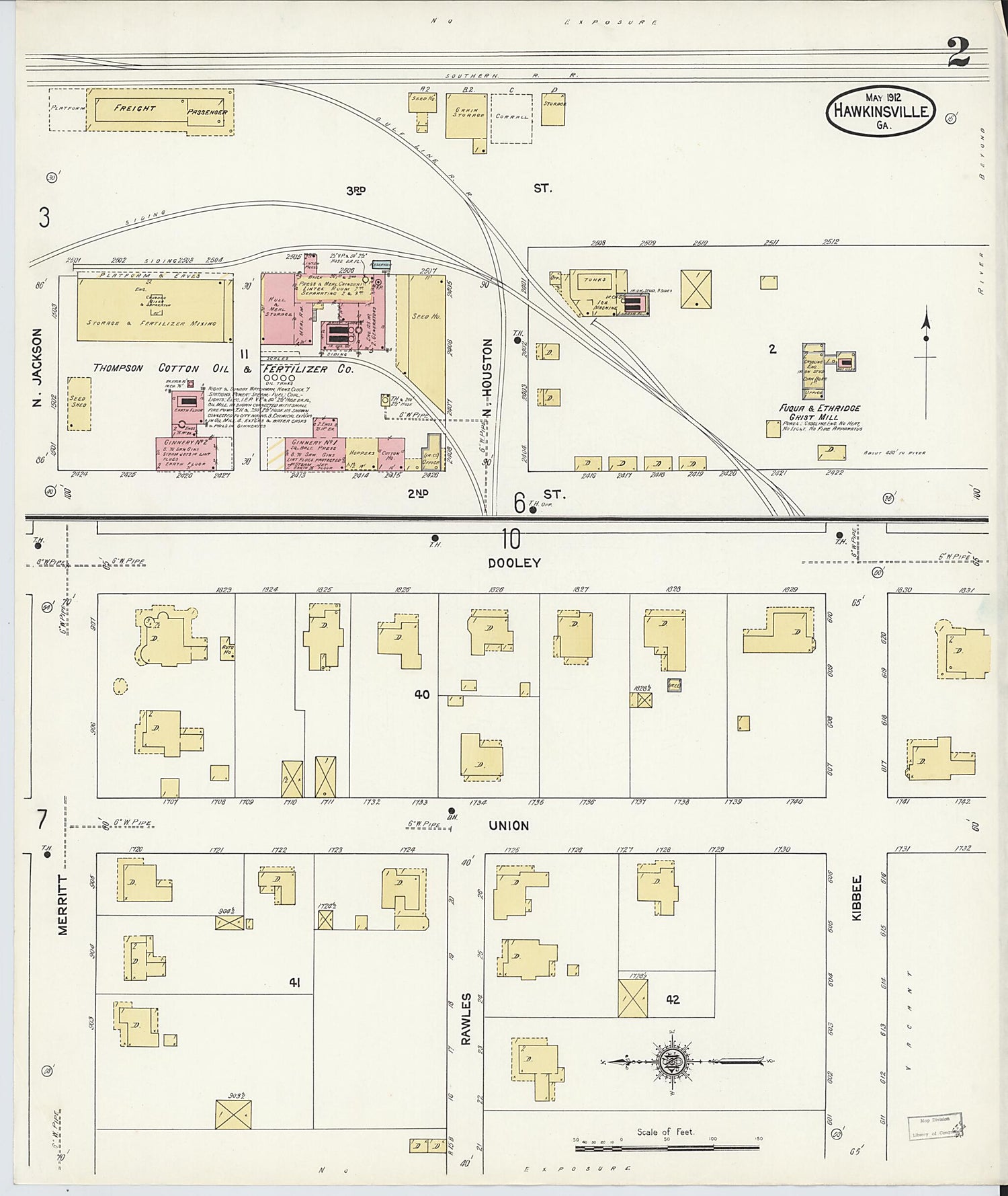 This old map of Hawkinsville, Pulaski County, Georgia was created by Sanborn Map Company in 1912