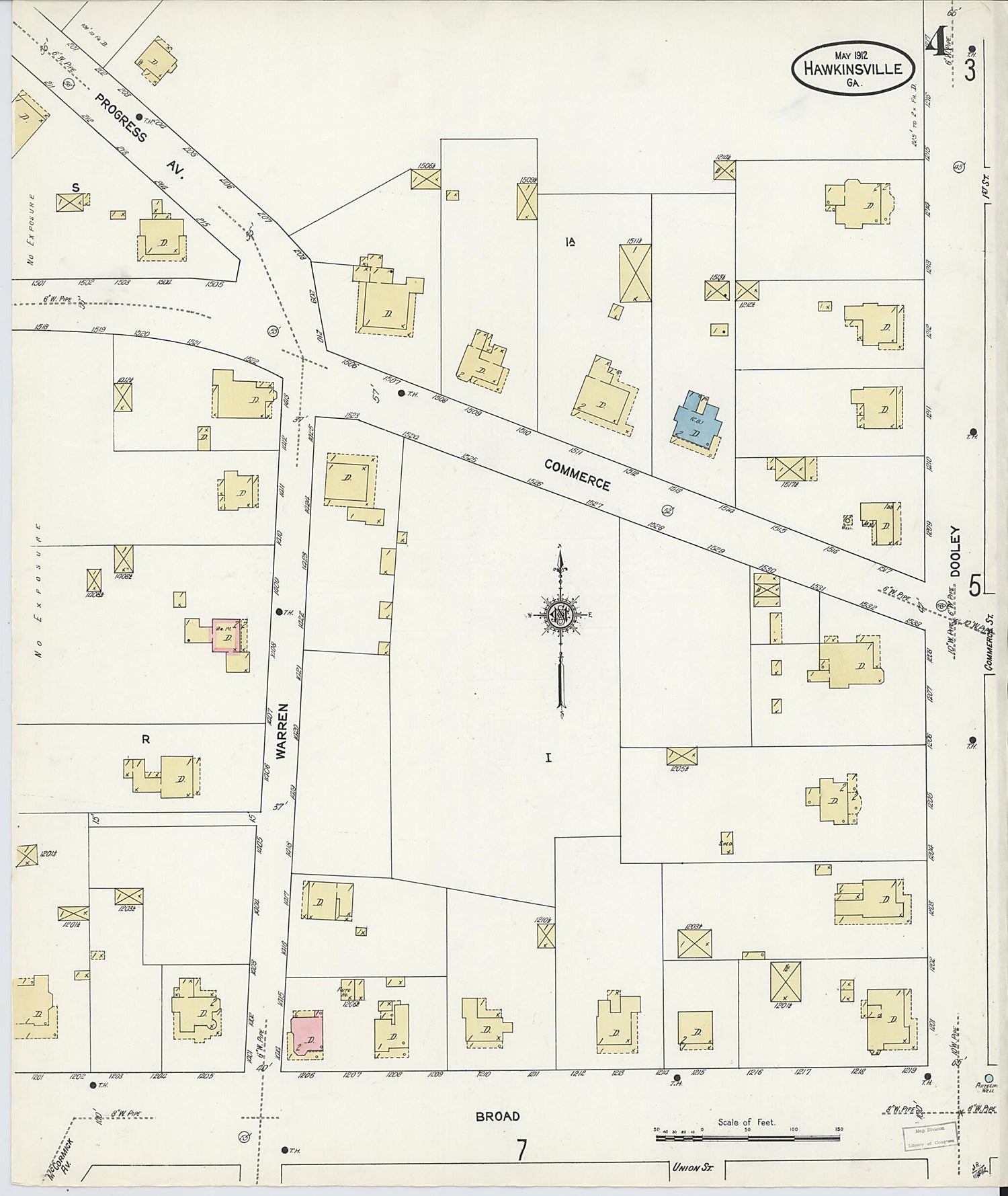 This old map of Hawkinsville, Pulaski County, Georgia was created by Sanborn Map Company in 1912