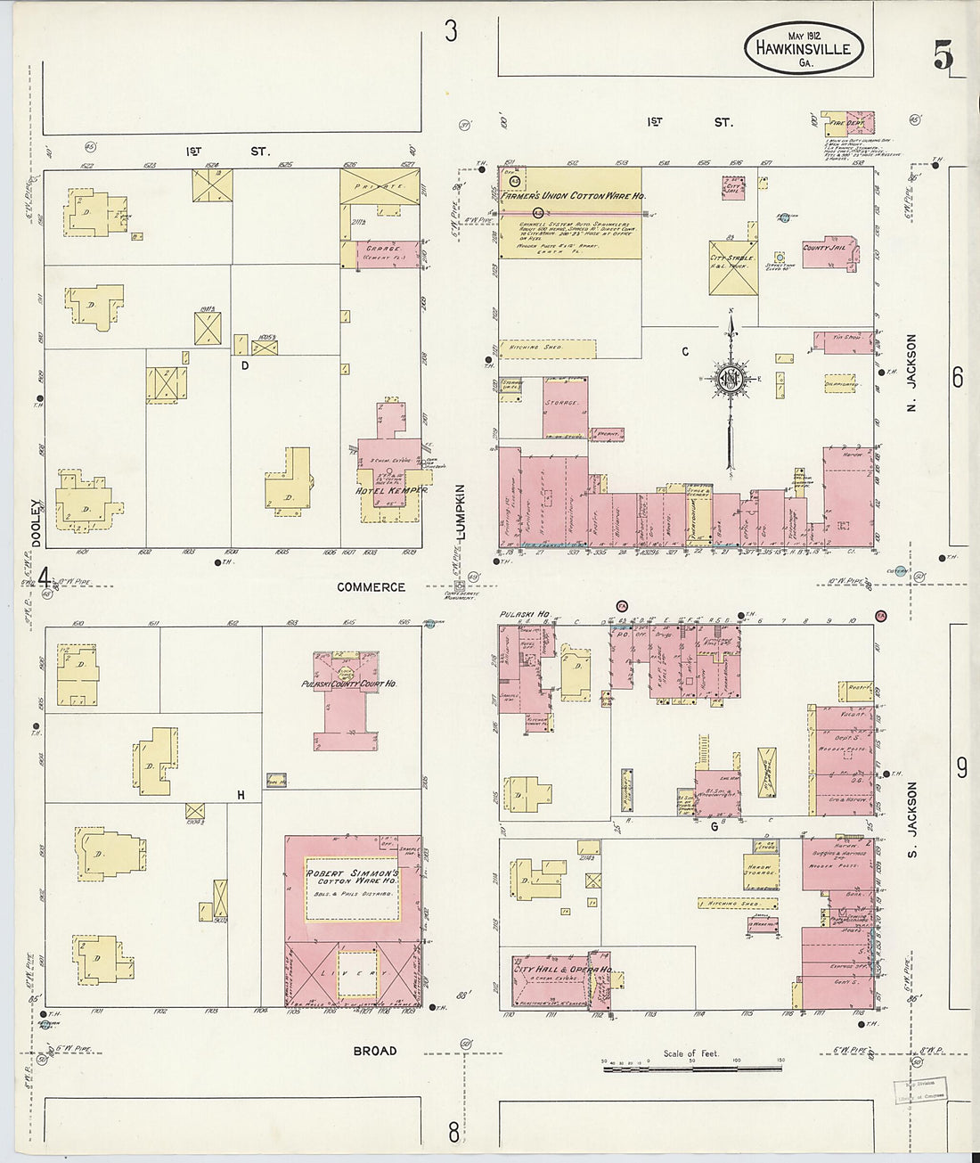 This old map of Hawkinsville, Pulaski County, Georgia was created by Sanborn Map Company in 1912