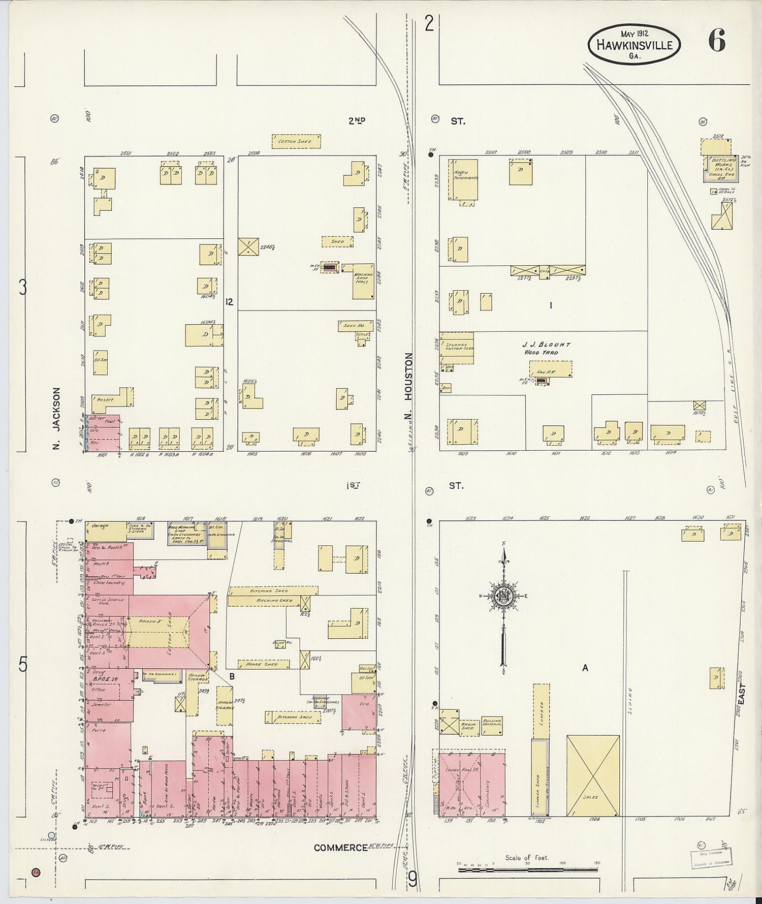 This old map of Hawkinsville, Pulaski County, Georgia was created by Sanborn Map Company in 1912