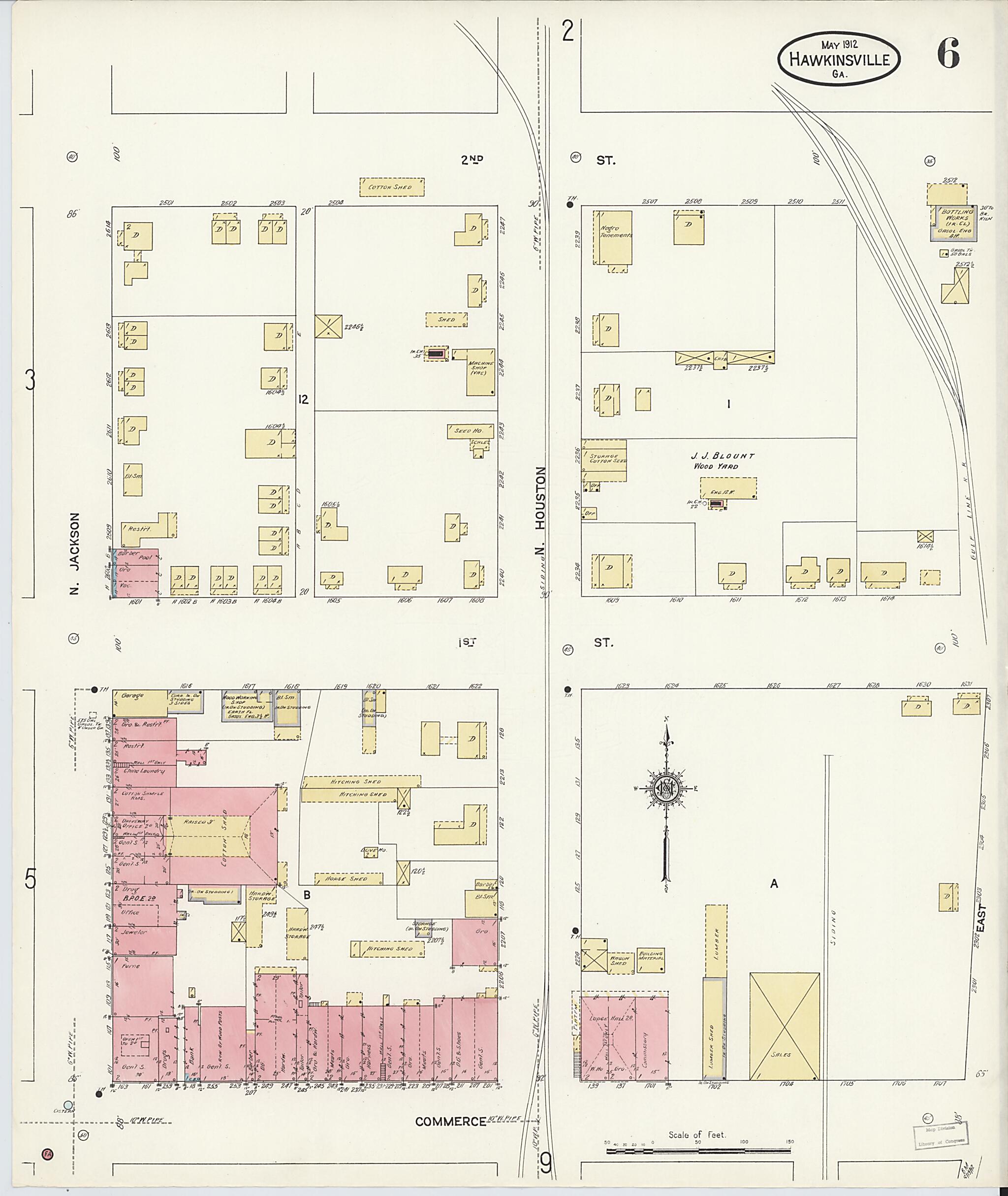 This old map of Hawkinsville, Pulaski County, Georgia was created by Sanborn Map Company in 1912