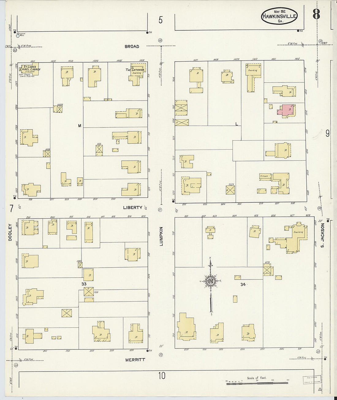 This old map of Hawkinsville, Pulaski County, Georgia was created by Sanborn Map Company in 1912