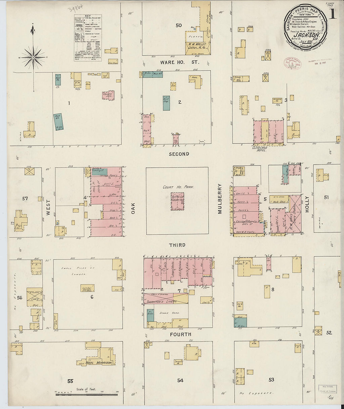 This old map of Jackson, Butts County, Georgia was created by Sanborn Map Company in 1895