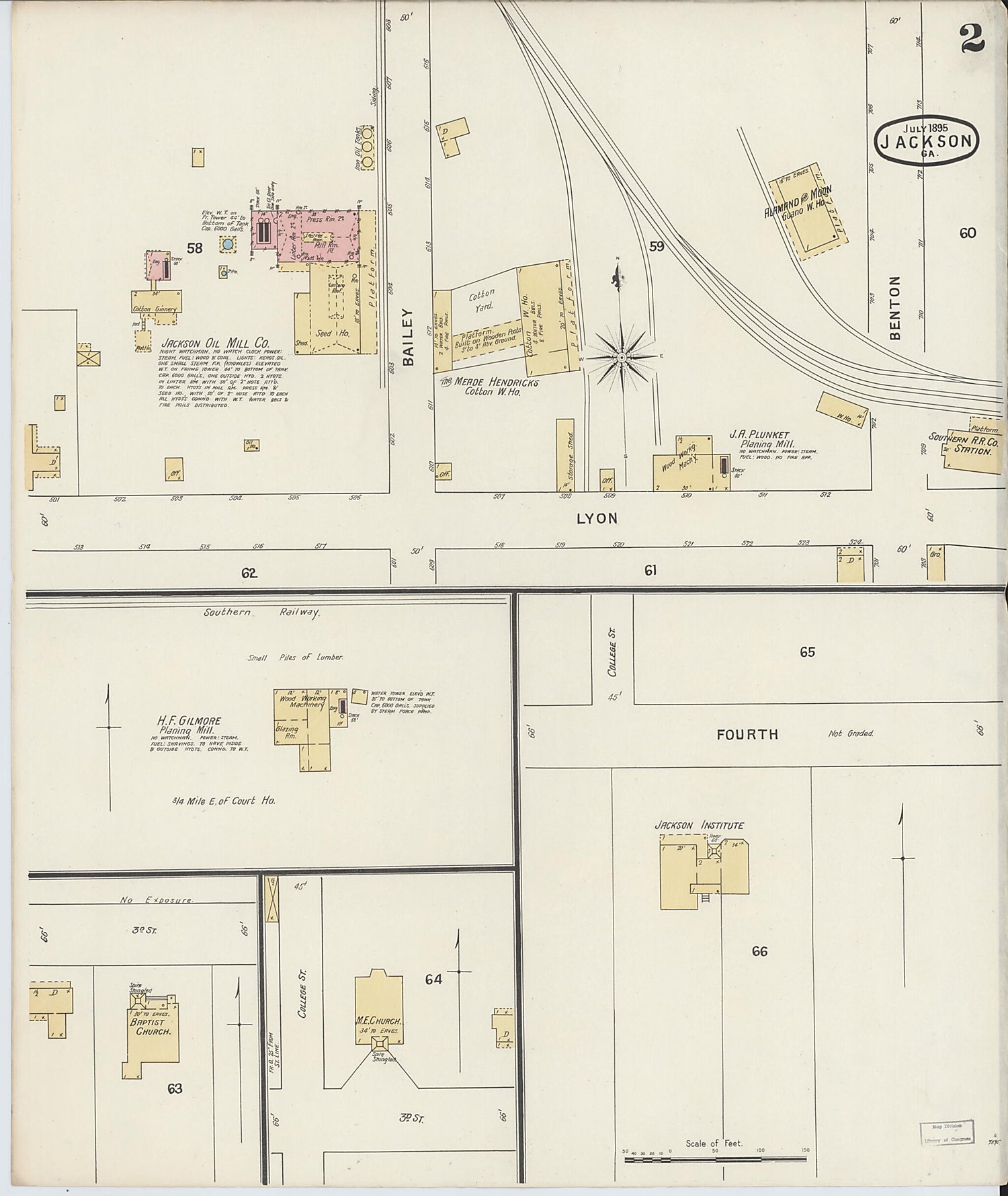 This old map of Jackson, Butts County, Georgia was created by Sanborn Map Company in 1895