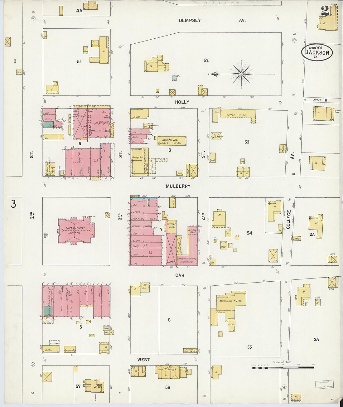 This old map of Jackson, Butts County, Georgia was created by Sanborn Map Company in 1900