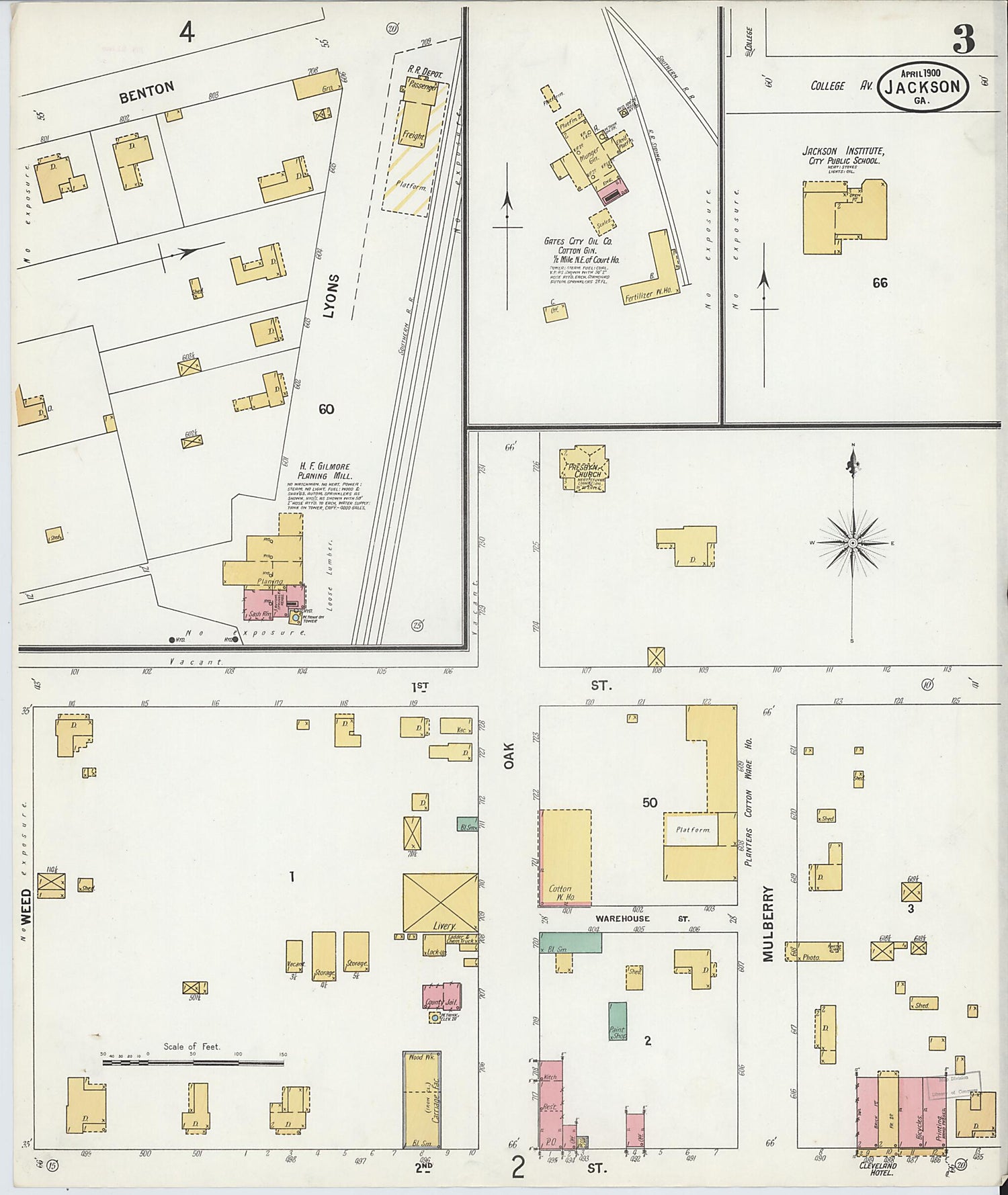 This old map of Jackson, Butts County, Georgia was created by Sanborn Map Company in 1900