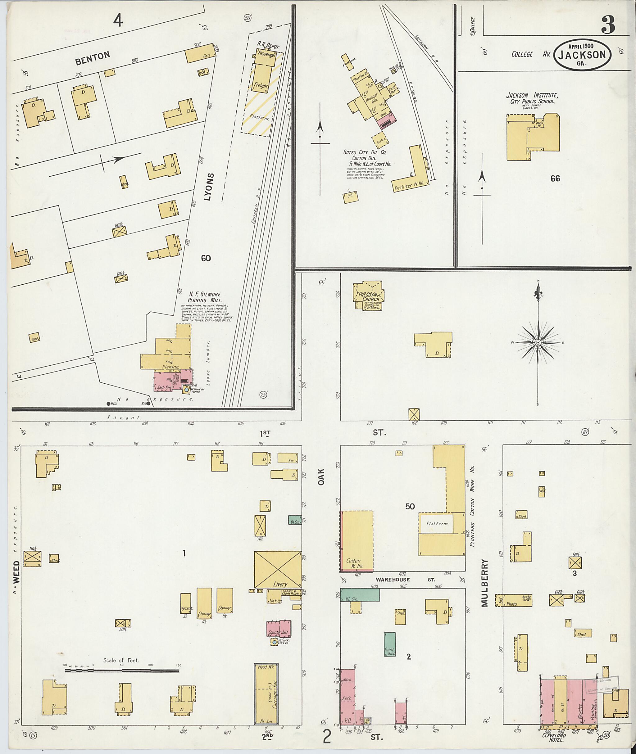 This old map of Jackson, Butts County, Georgia was created by Sanborn Map Company in 1900