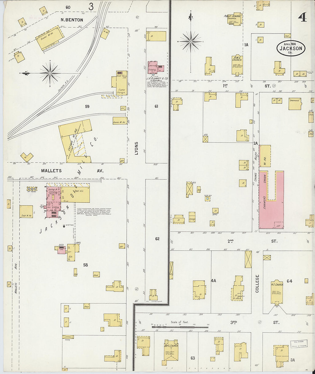 This old map of Jackson, Butts County, Georgia was created by Sanborn Map Company in 1900