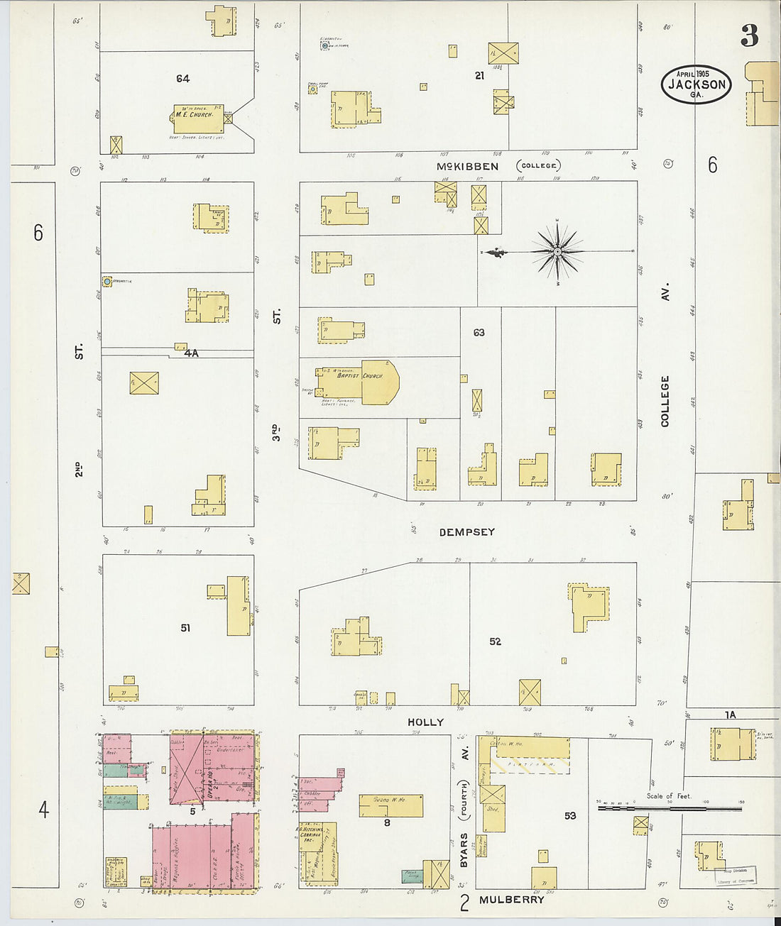 This old map of Jackson, Butts County, Georgia was created by Sanborn Map Company in 1905