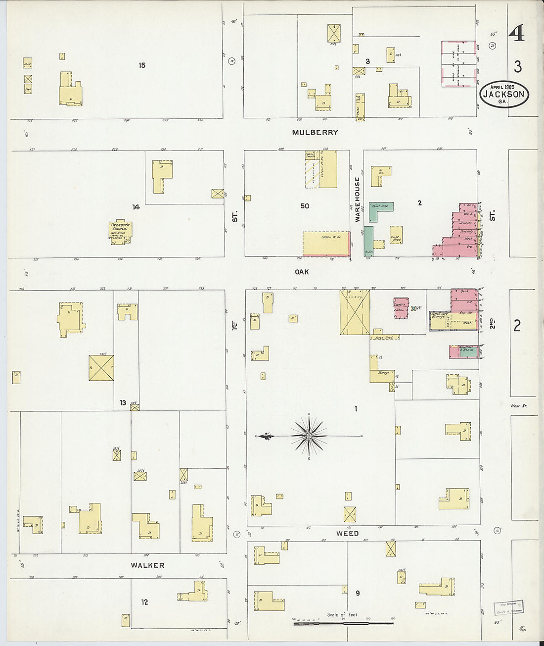 This old map of Jackson, Butts County, Georgia was created by Sanborn Map Company in 1905