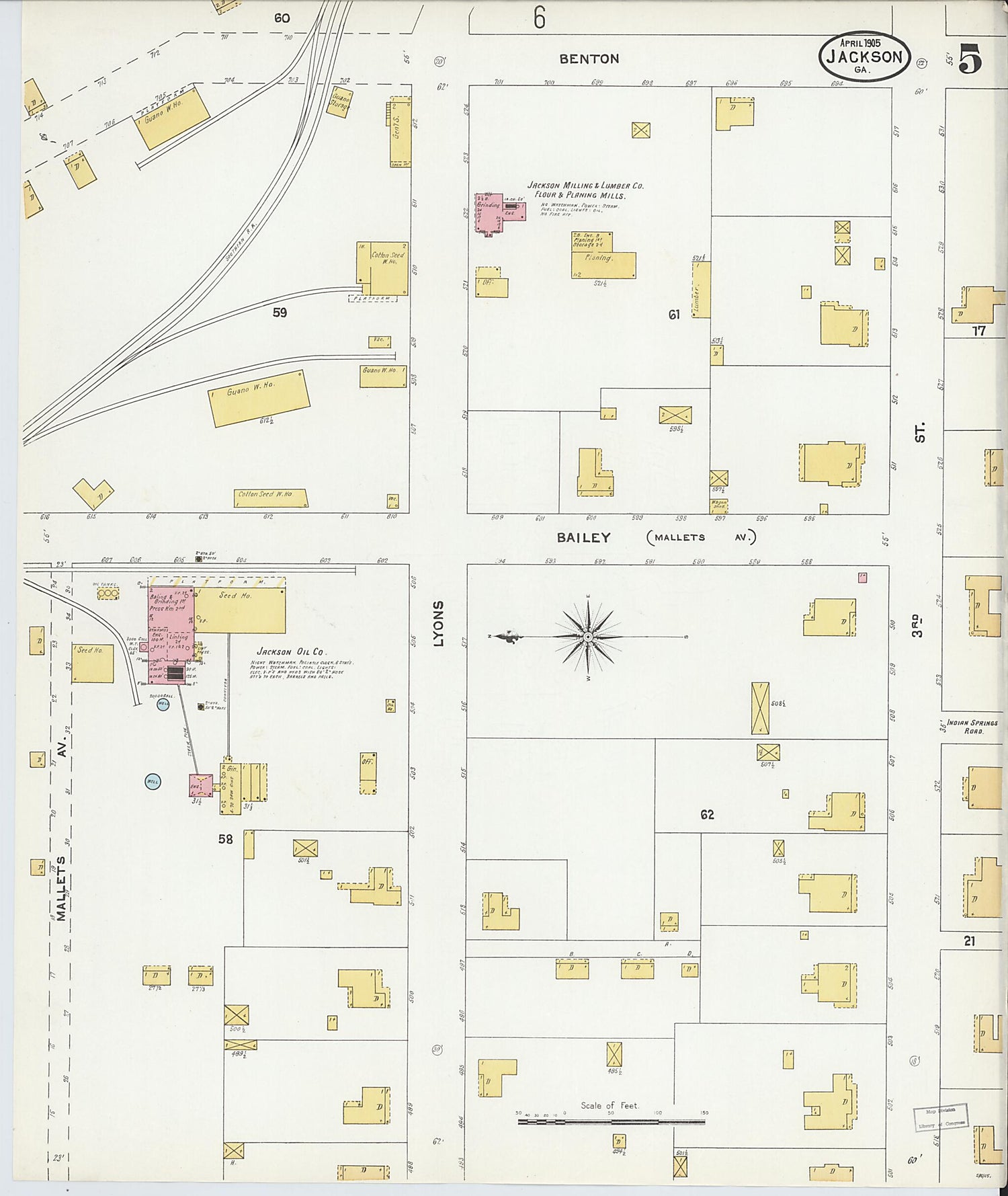 This old map of Jackson, Butts County, Georgia was created by Sanborn Map Company in 1905