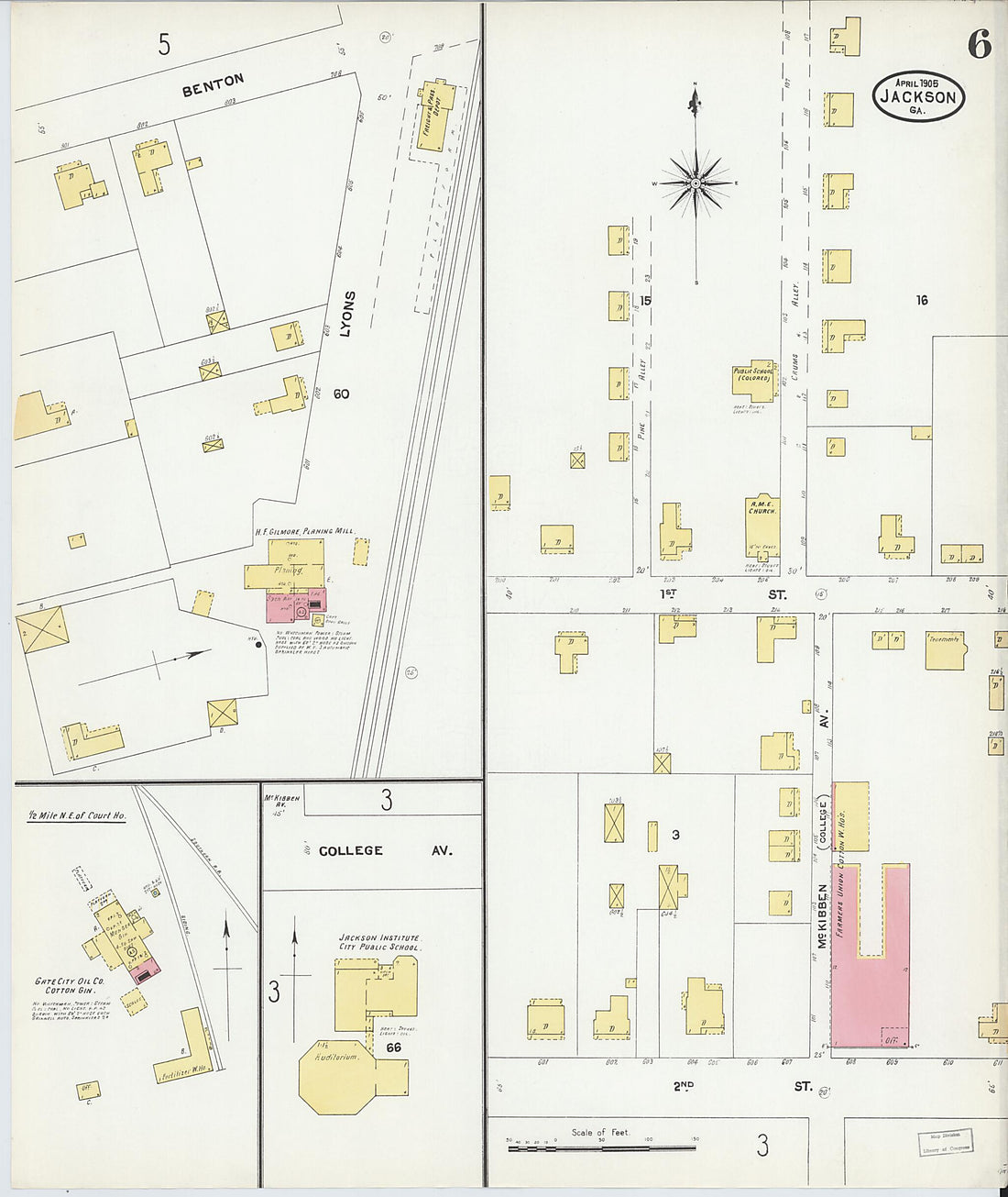 This old map of Jackson, Butts County, Georgia was created by Sanborn Map Company in 1905