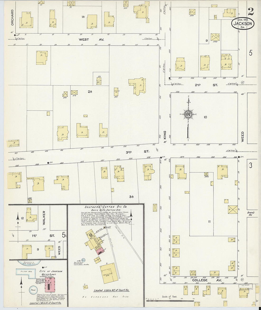 This old map of Jackson, Butts County, Georgia was created by Sanborn Map Company in 1913