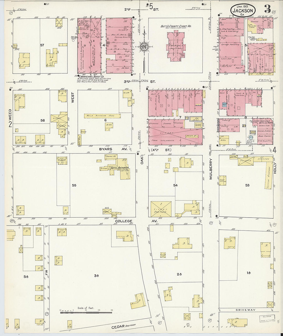 This old map of Jackson, Butts County, Georgia was created by Sanborn Map Company in 1913