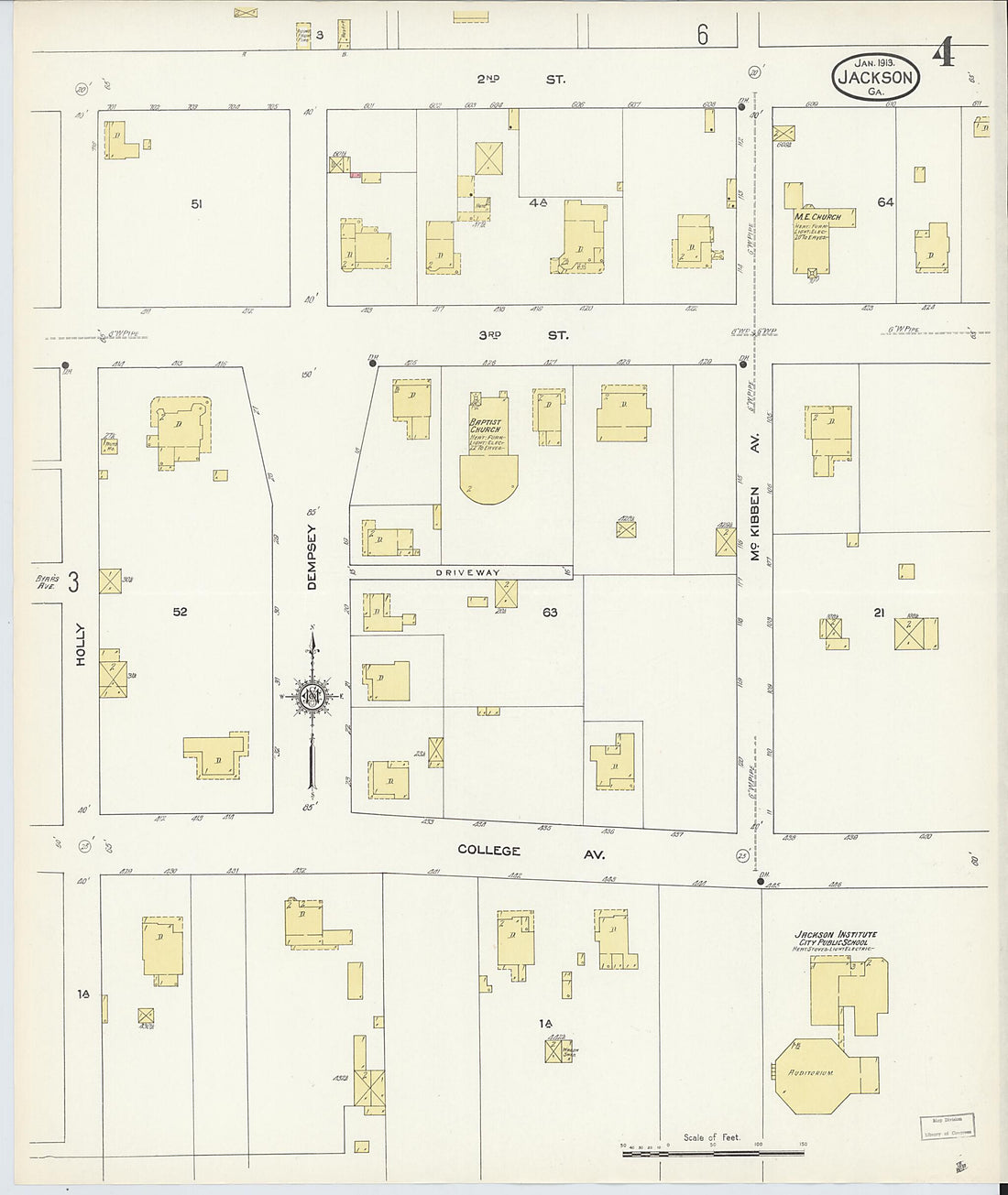 This old map of Jackson, Butts County, Georgia was created by Sanborn Map Company in 1913