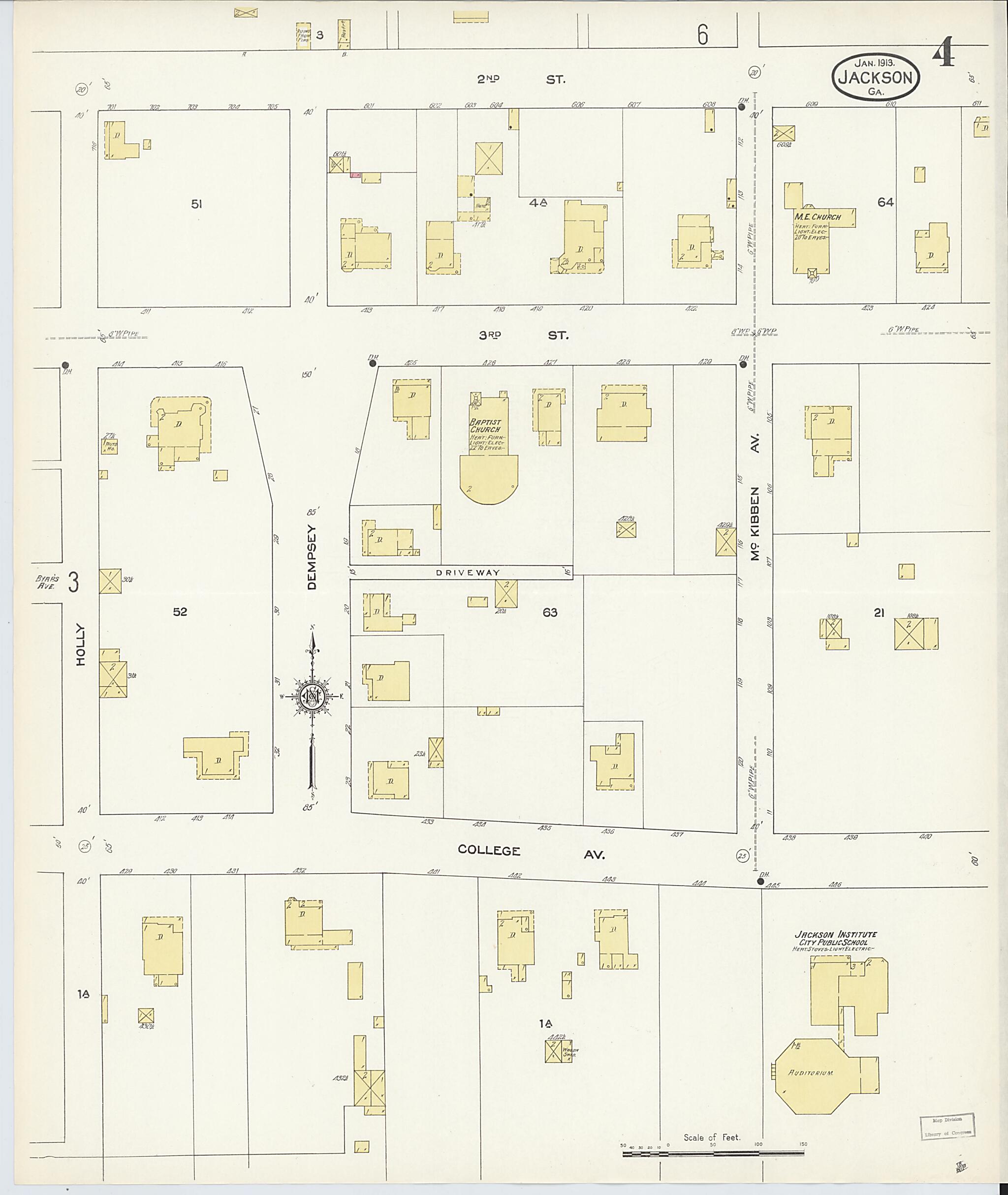 This old map of Jackson, Butts County, Georgia was created by Sanborn Map Company in 1913