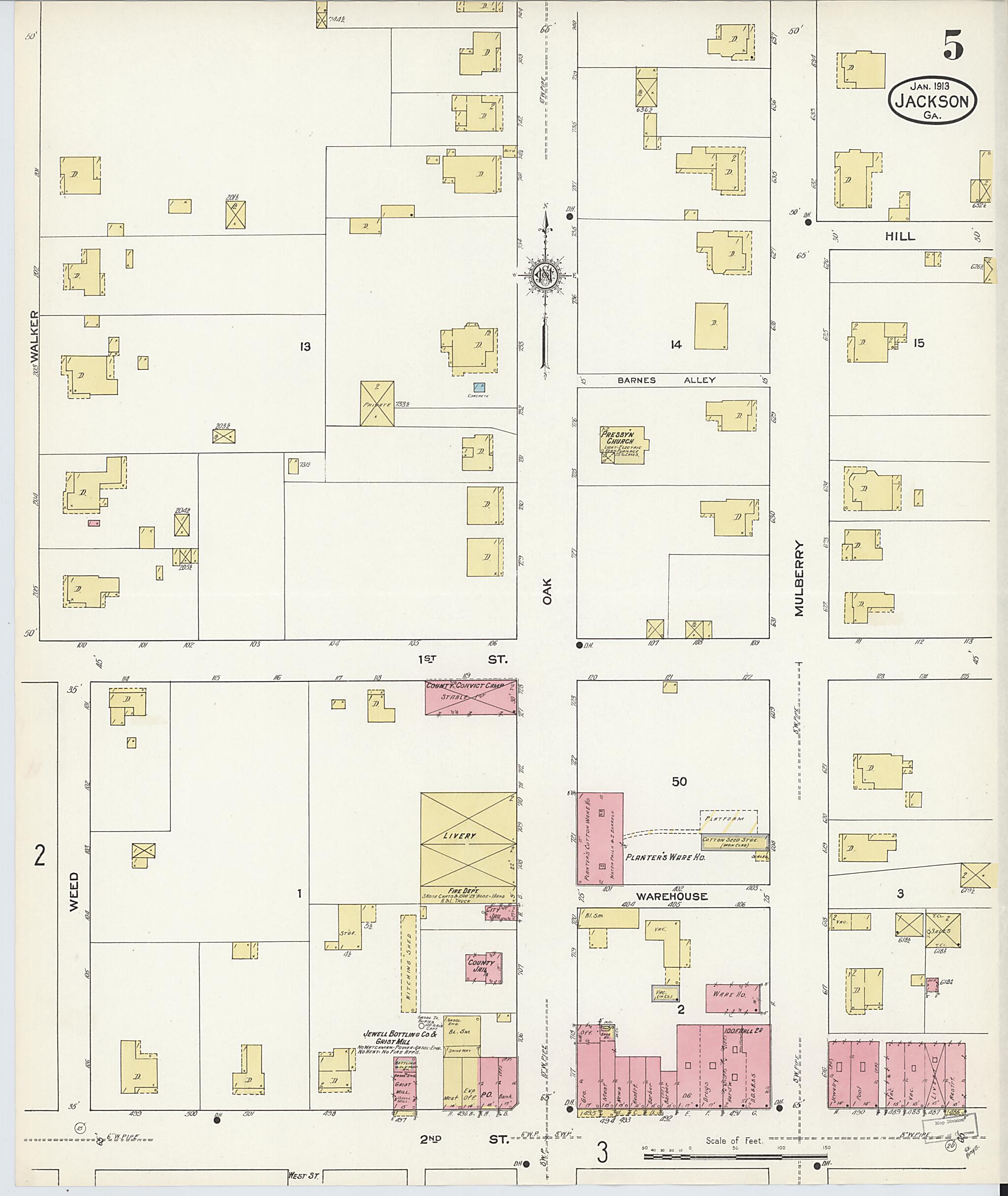 This old map of Jackson, Butts County, Georgia was created by Sanborn Map Company in 1913