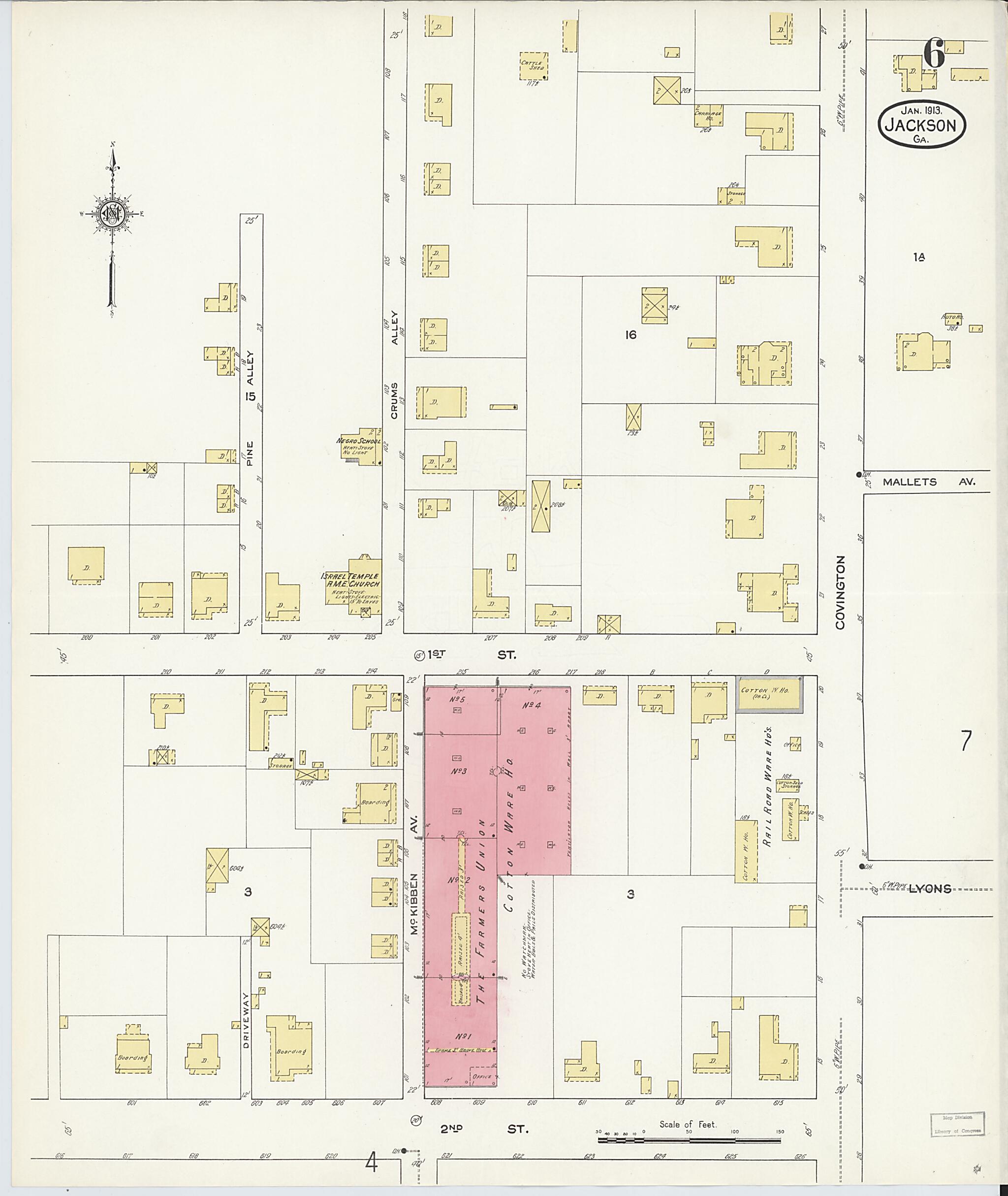 This old map of Jackson, Butts County, Georgia was created by Sanborn Map Company in 1913