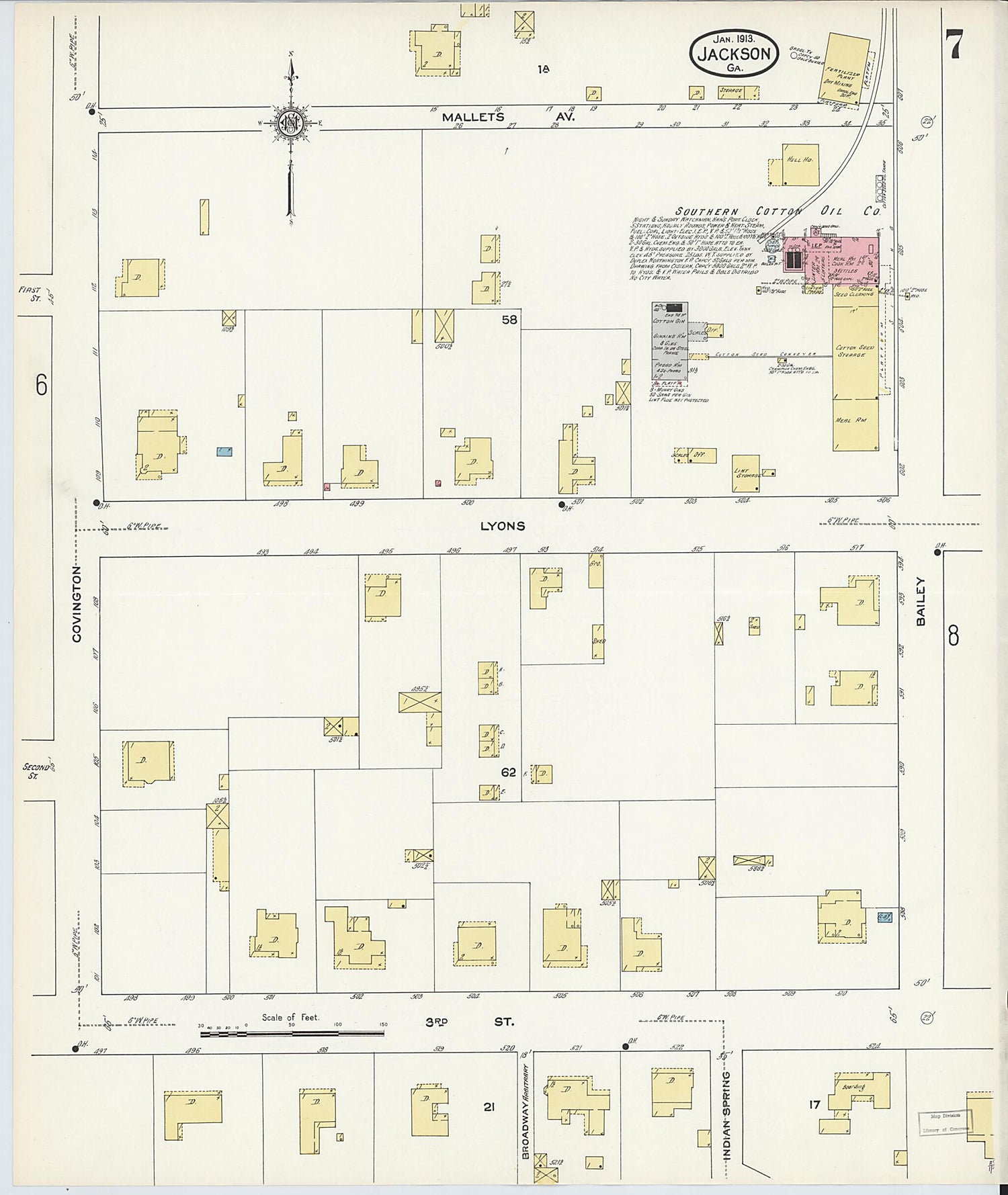 This old map of Jackson, Butts County, Georgia was created by Sanborn Map Company in 1913